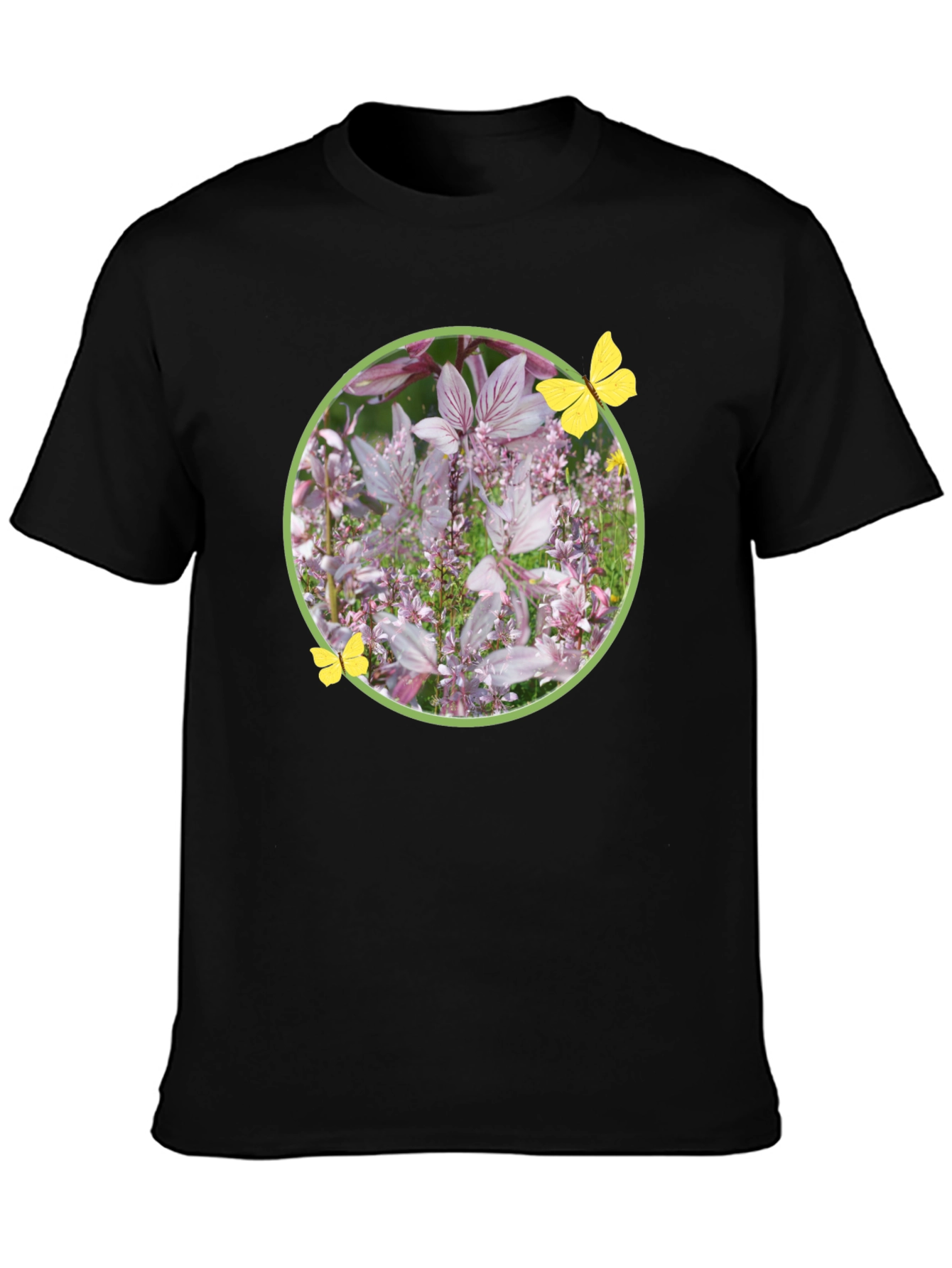 Floral Butterfly Graphic Tee - Stylish Black T-Shirt