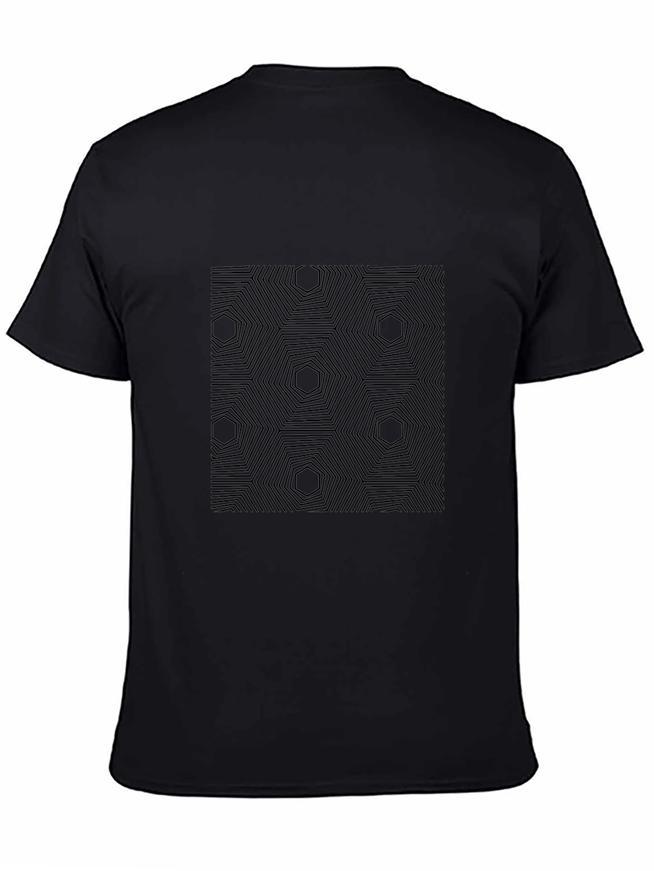 Modern Geometric Hexagon Pattern Black T-Shirt