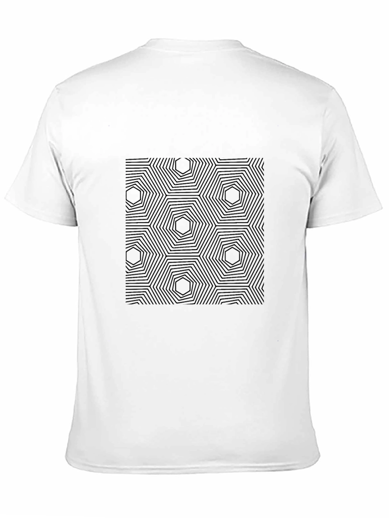 Modern Geometric Hexagon Pattern Black T-Shirt