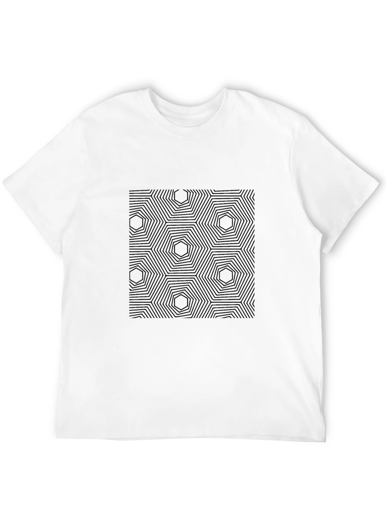 Modern Geometric Hexagon Pattern Black T-Shirt