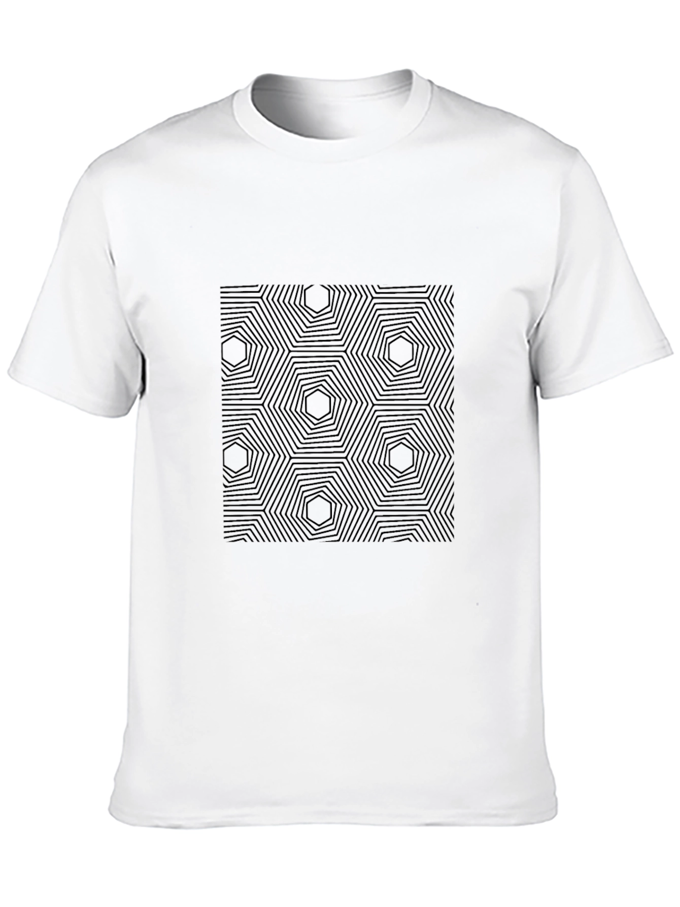 Modern Geometric Hexagon Pattern Black T-Shirt
