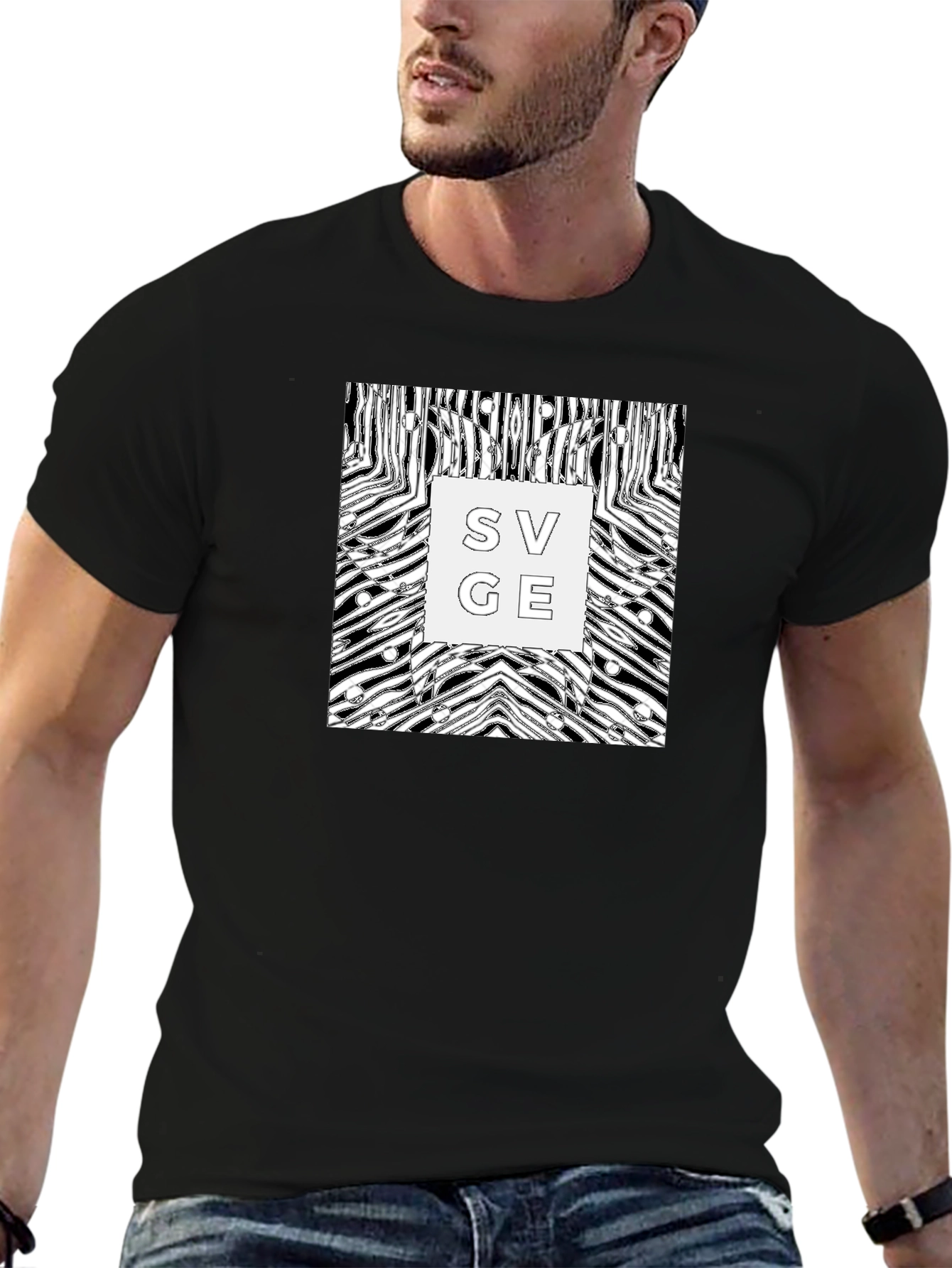 Abstract Zebra Savage Graphic Tee - Black