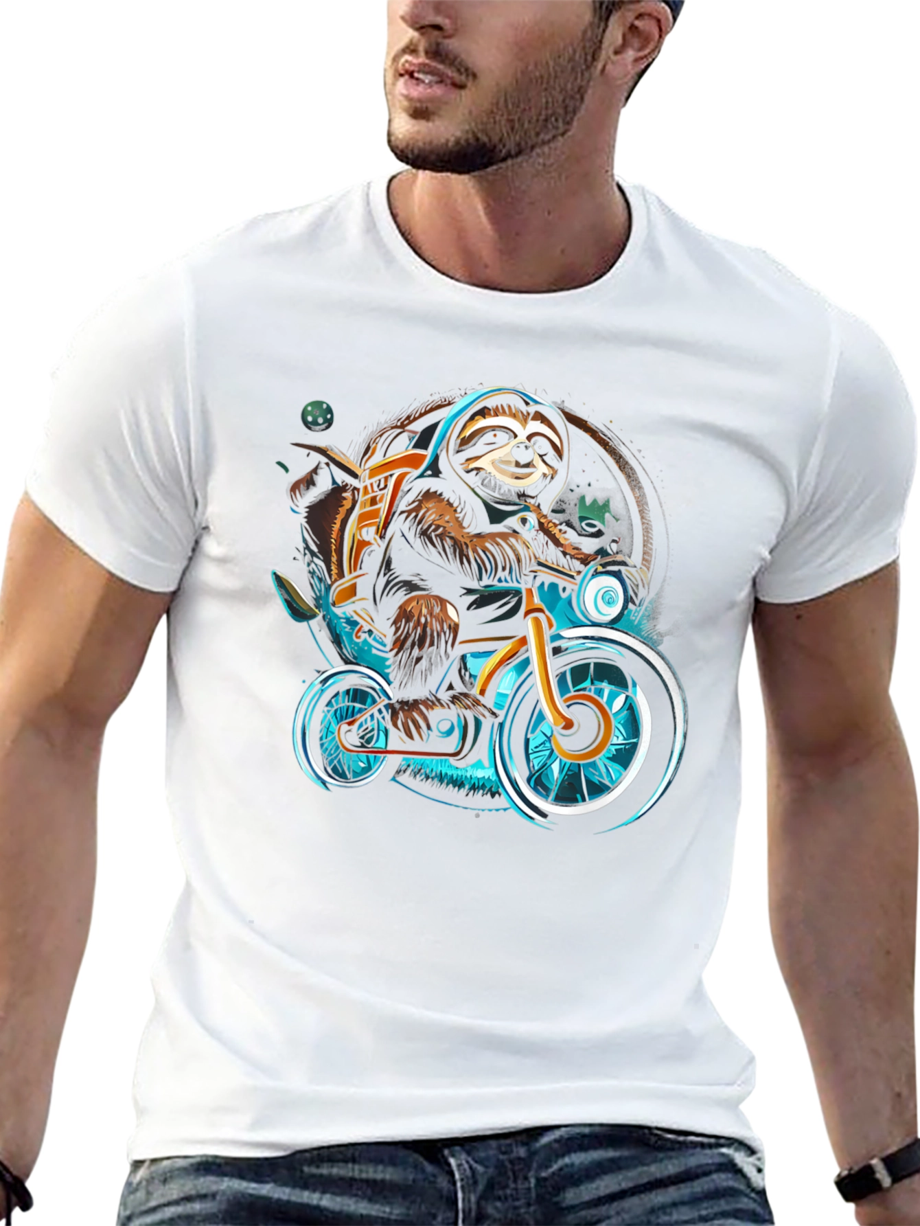 Sloth on Bike Graphic Tee - Cool Casual Shirt
