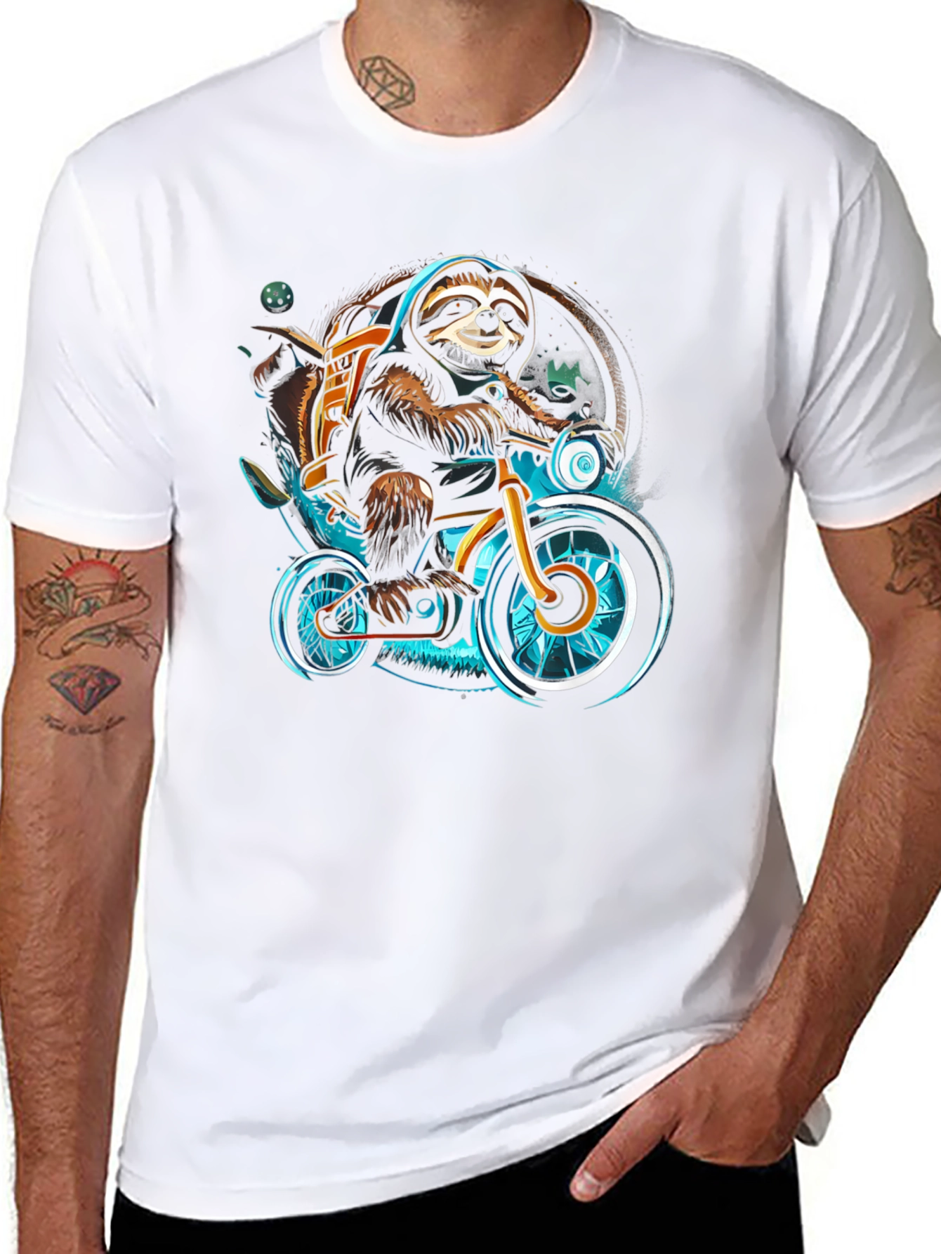 Sloth on Bike Graphic Tee - Cool Casual Shirt