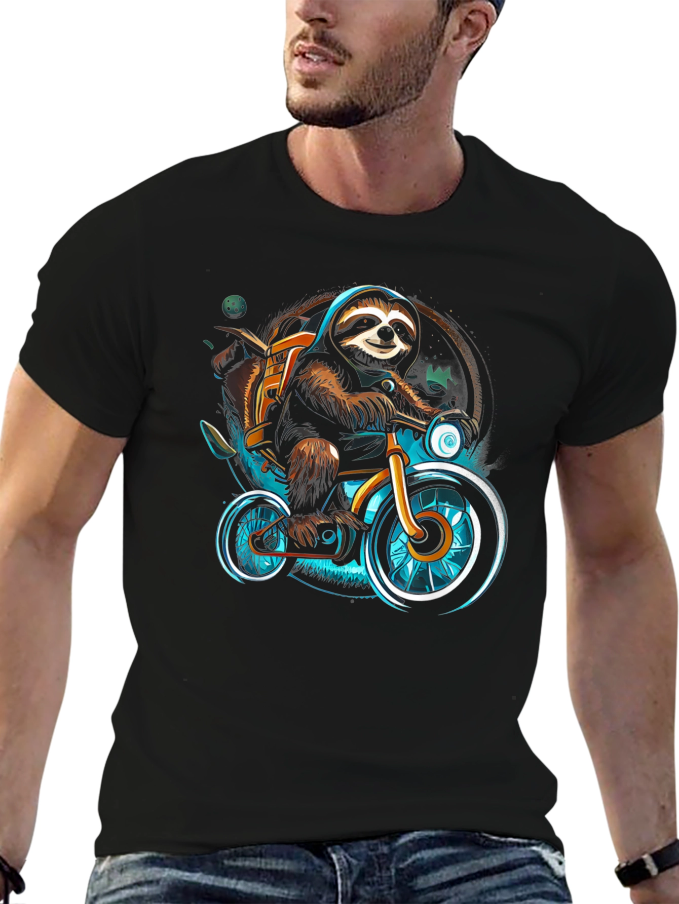 Sloth on Bike Graphic Tee - Cool Casual Shirt