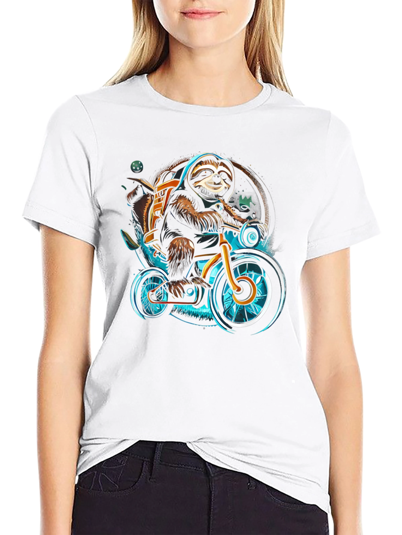 Sloth on Bike Graphic Tee - Cool Casual Shirt