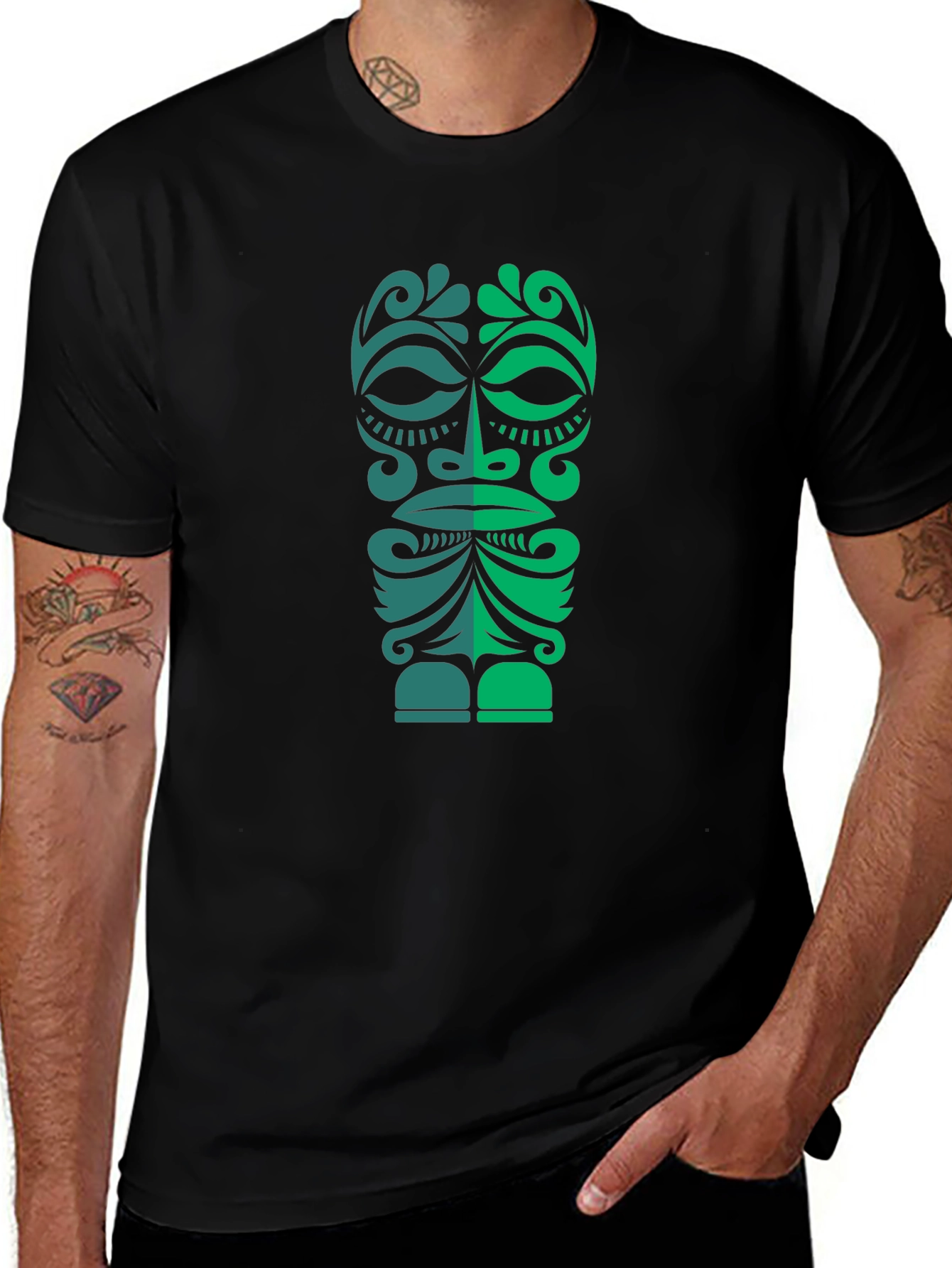 Tribal Tiki Mask Graphic Tee - Mens Black T-Shirt