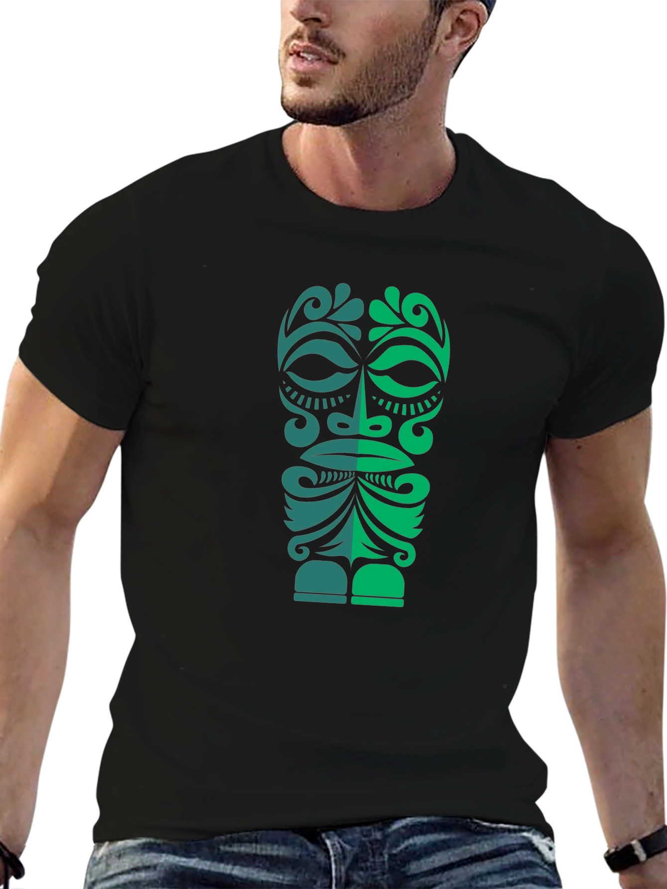 Tribal Tiki Mask Graphic Tee - Mens Black T-Shirt