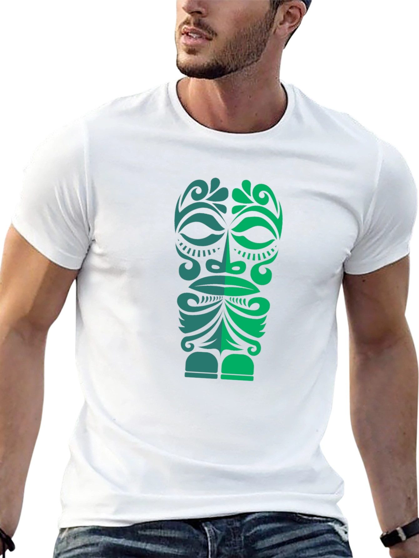 Tribal Tiki Mask Graphic Tee - Mens Black T-Shirt