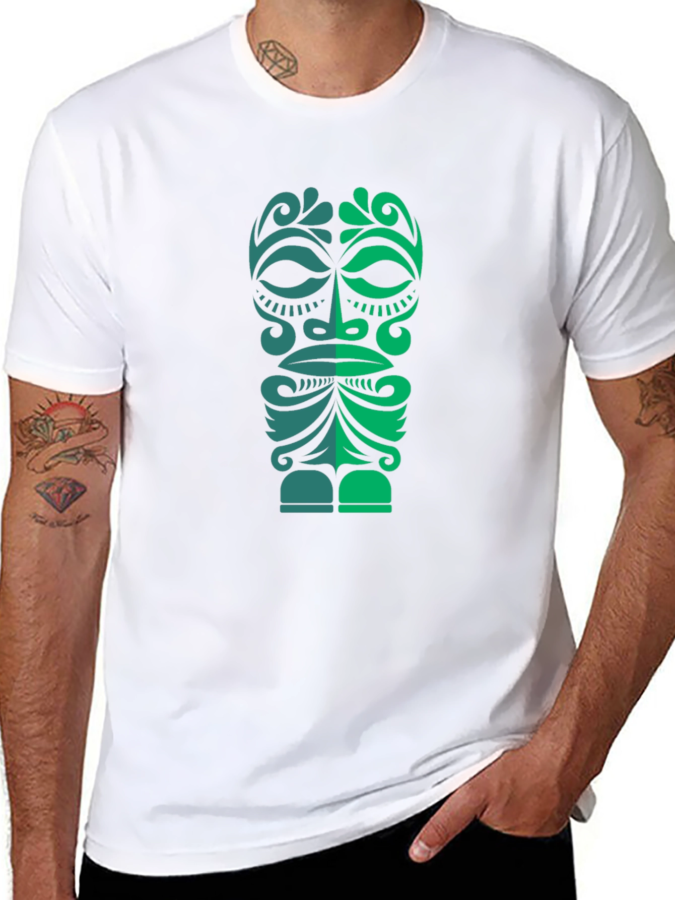 Tribal Tiki Mask Graphic Tee - Mens Black T-Shirt