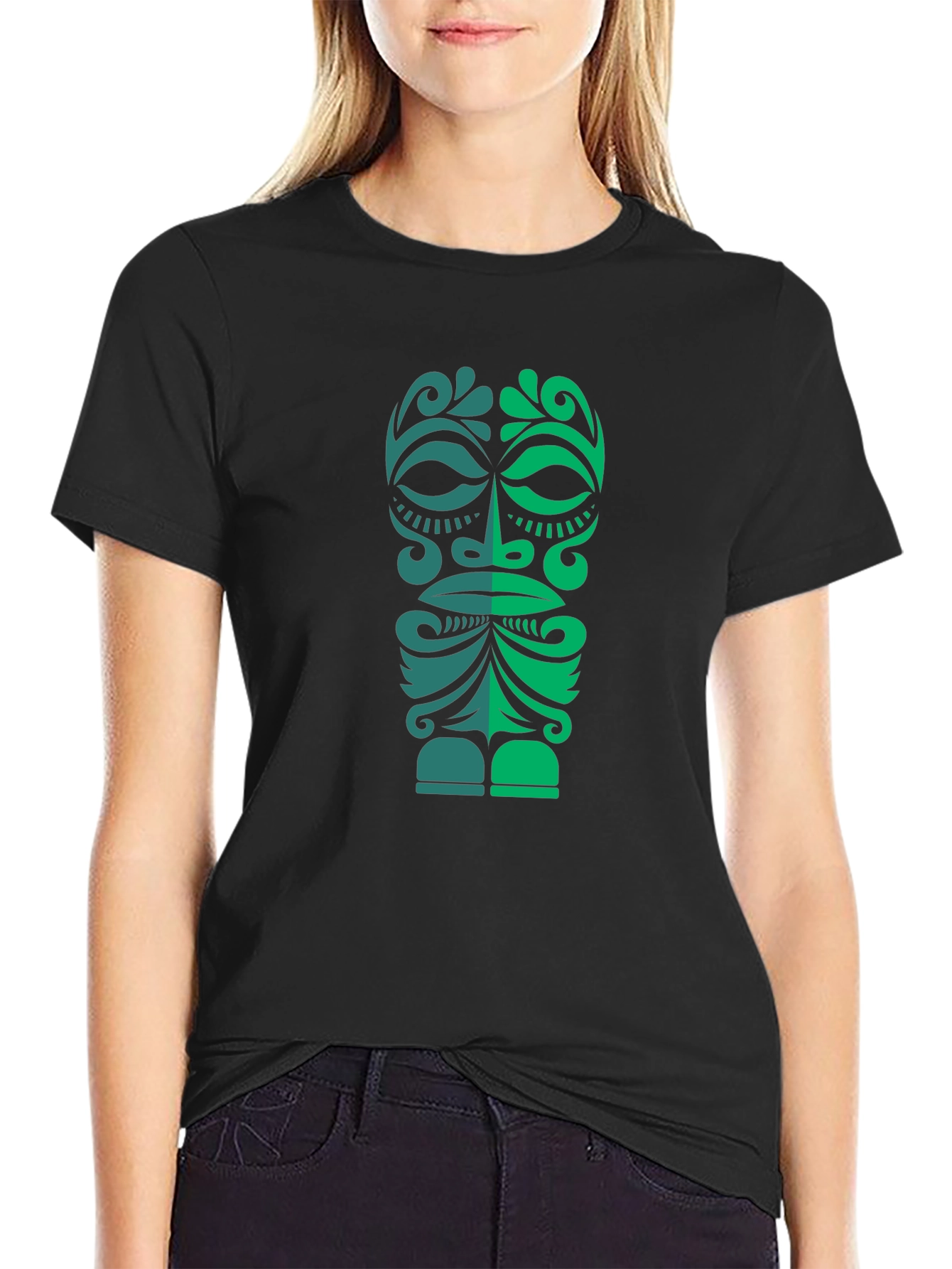 Tribal Tiki Mask Graphic Tee - Mens Black T-Shirt