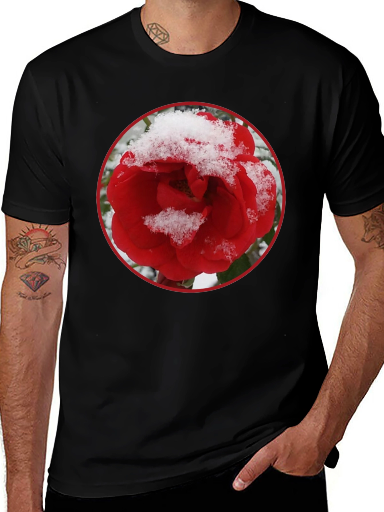 Red Rose in Snow Graphic T-Shirt