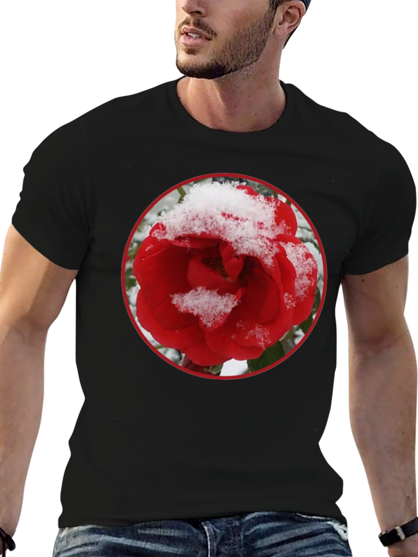 Red Rose in Snow Graphic T-Shirt