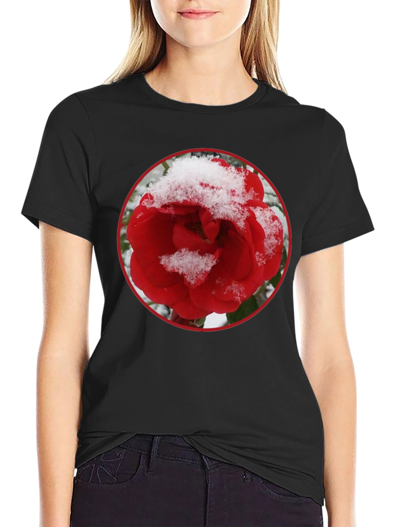 Red Rose in Snow Graphic T-Shirt