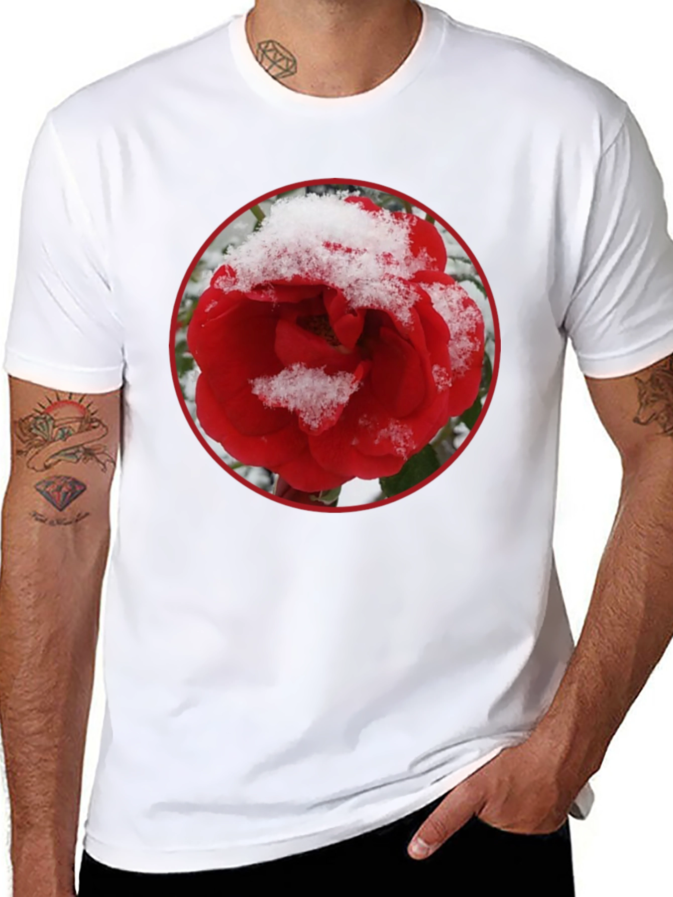 Red Rose in Snow Graphic T-Shirt