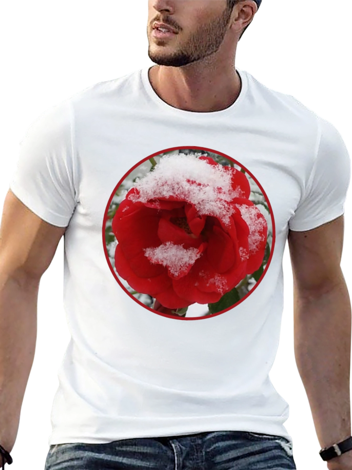 Red Rose in Snow Graphic T-Shirt