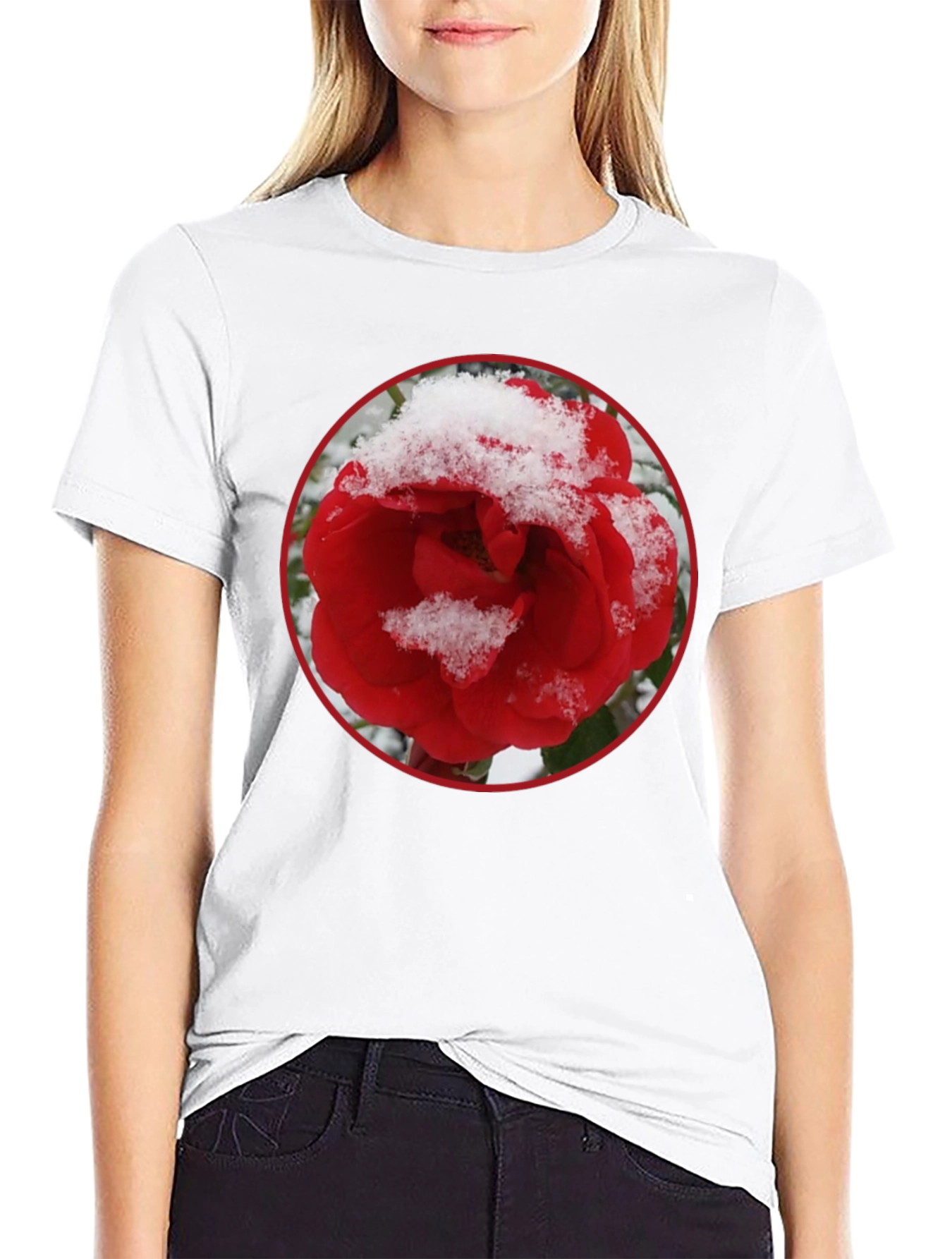 Red Rose in Snow Graphic T-Shirt