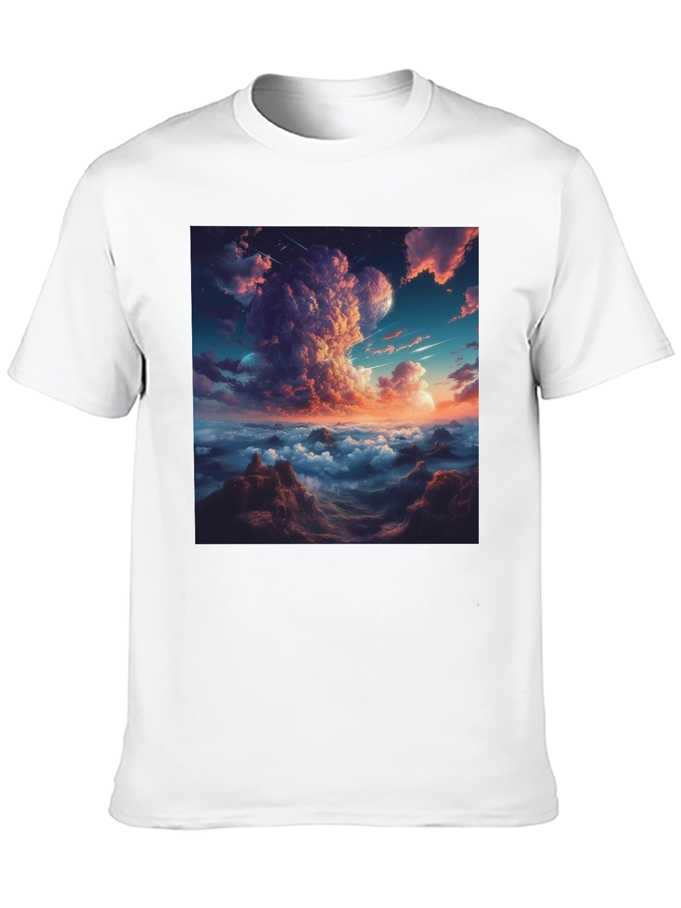 Celestial Cloudscape Graphic Tee - Black Cotton Comfort