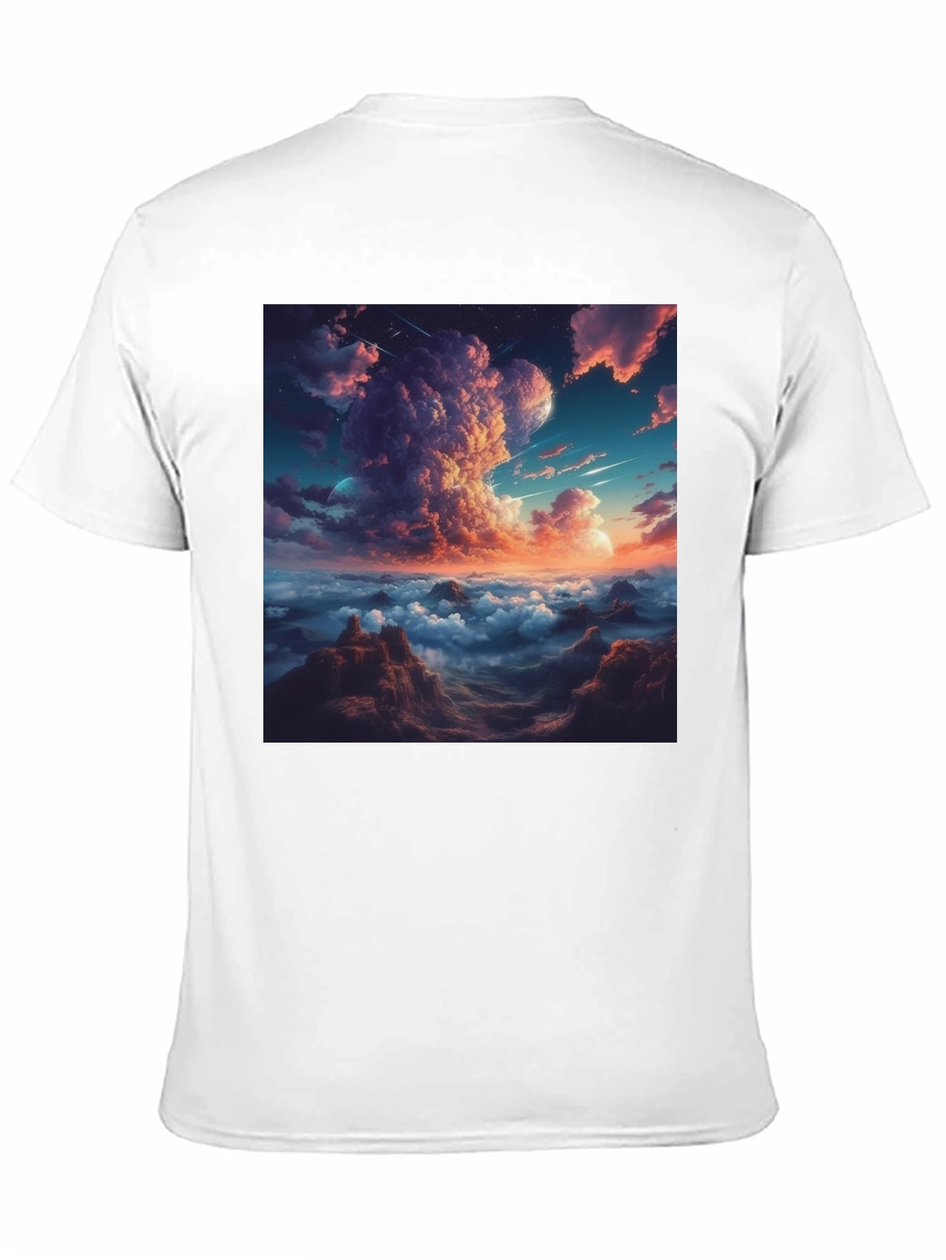 Celestial Cloudscape Graphic Tee - Black Cotton Comfort