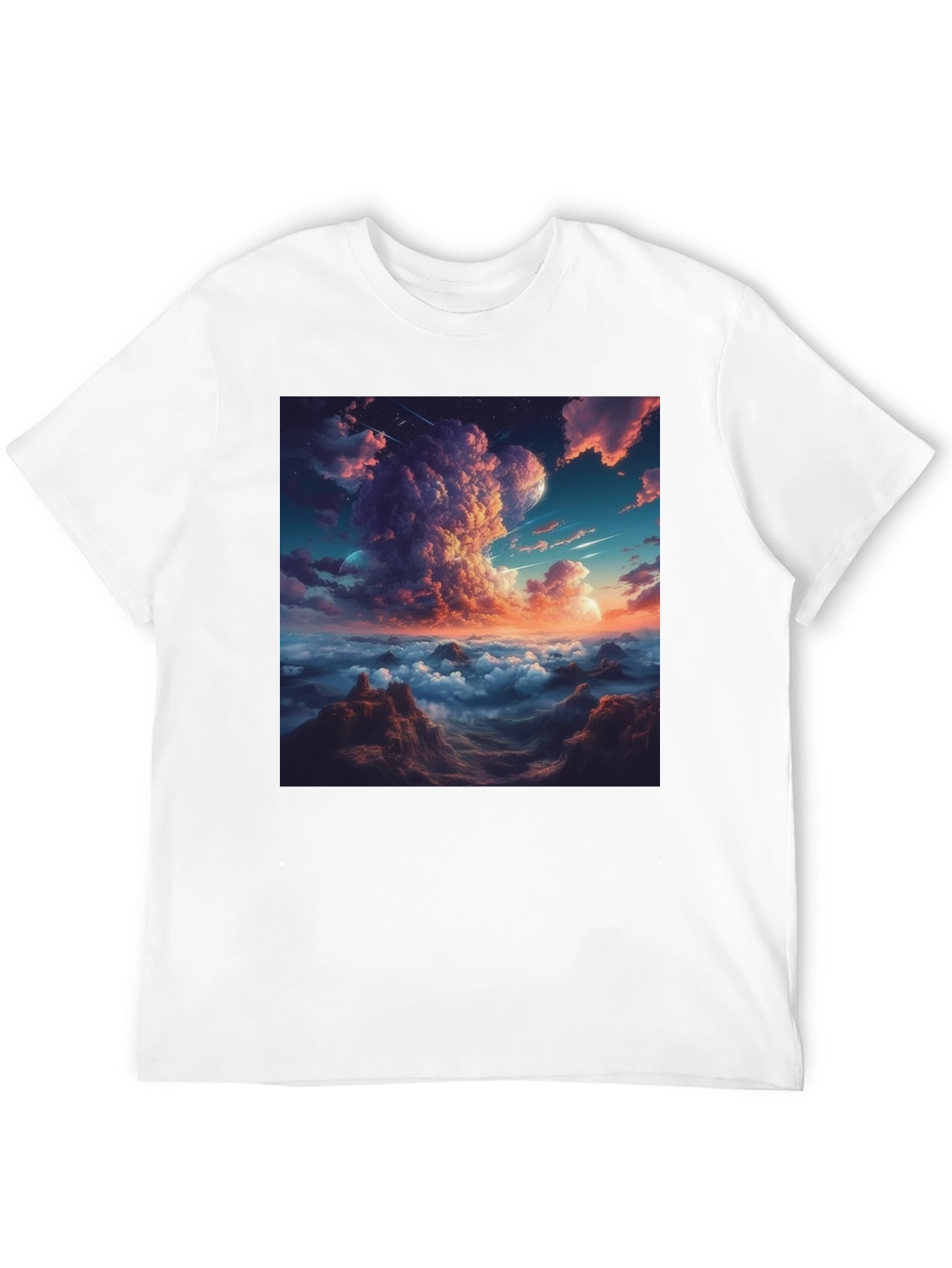 Celestial Cloudscape Graphic Tee - Black Cotton Comfort