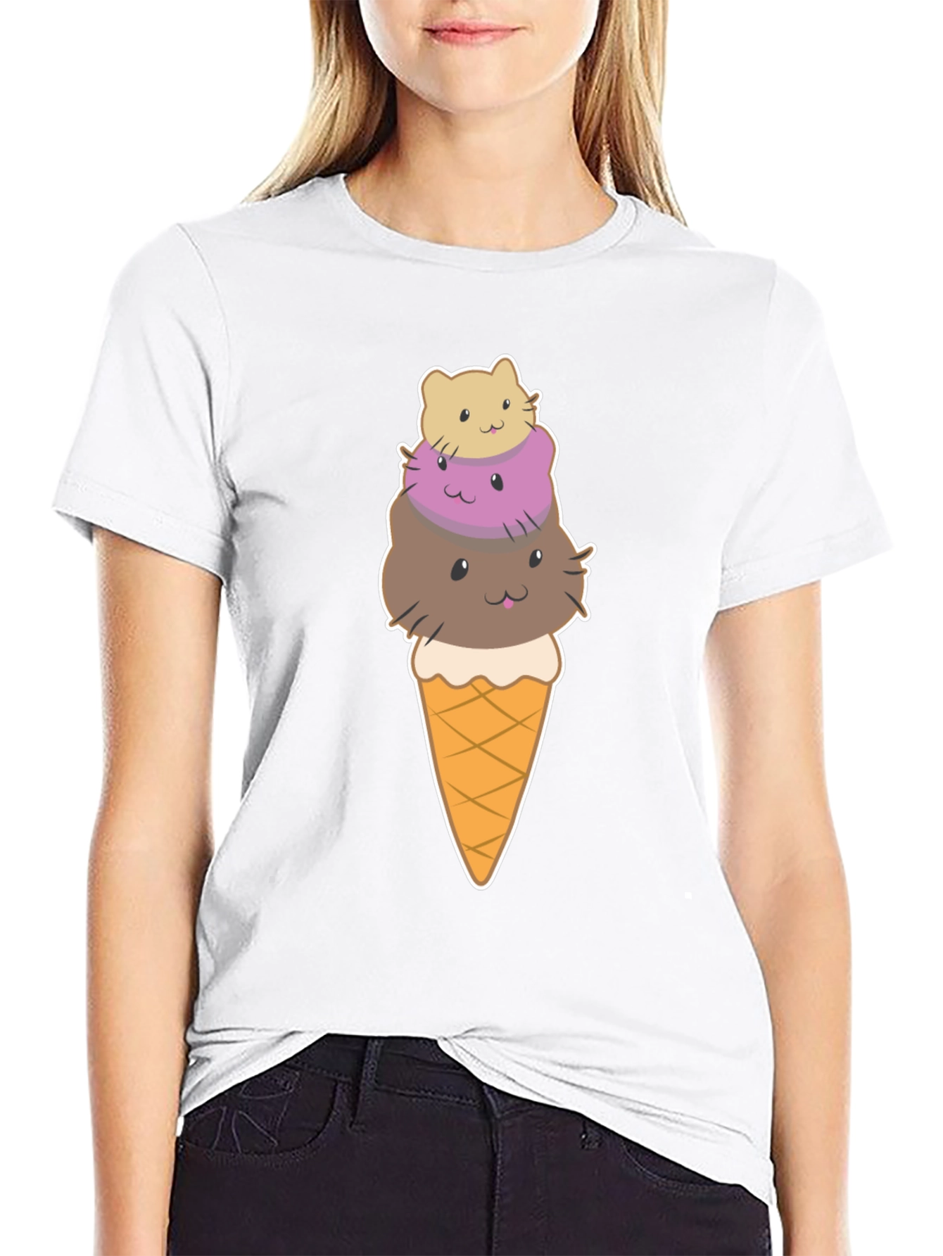 Cute Cat Ice Cream T-Shirt - Novelty Graphic Tee