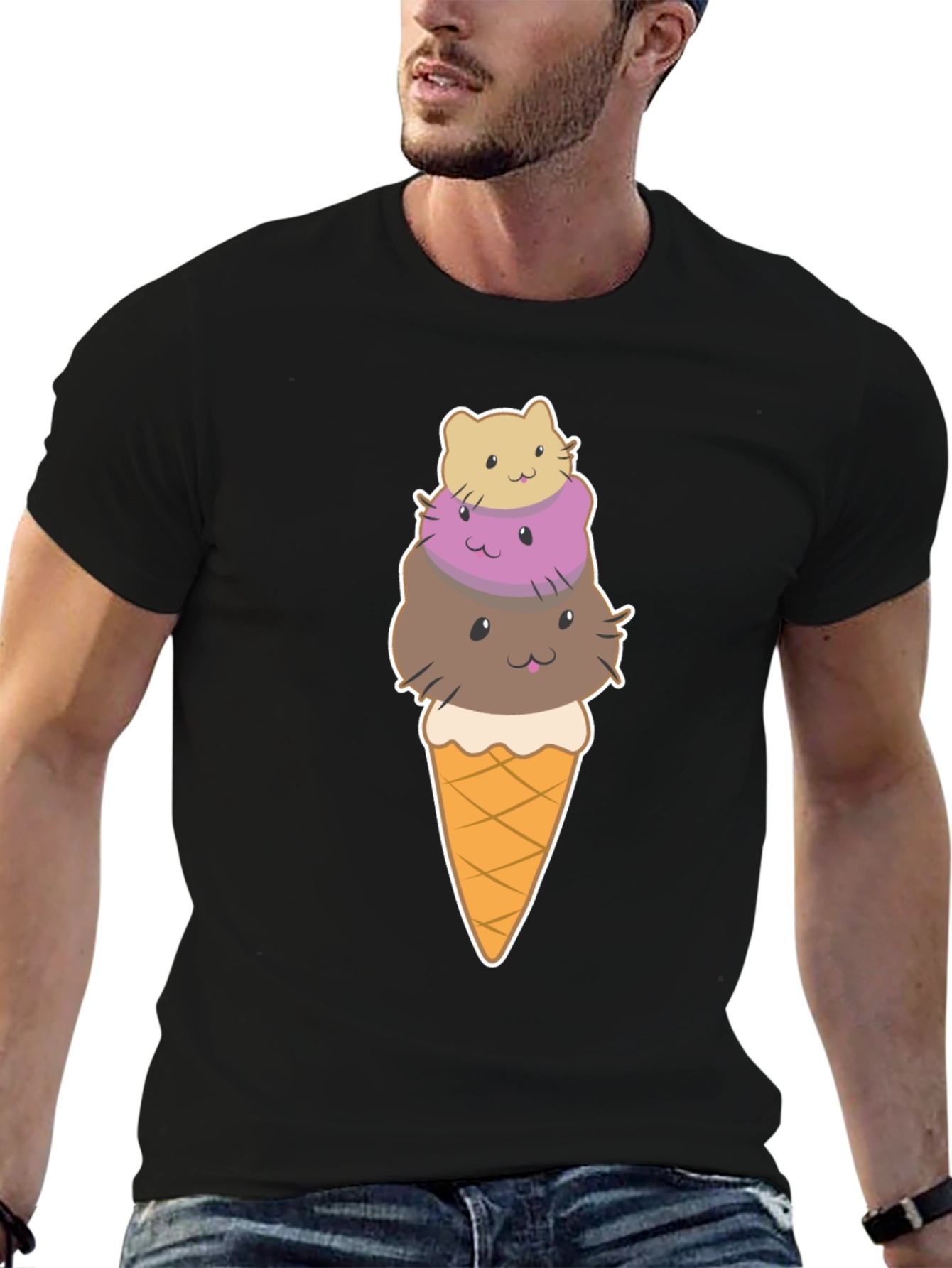 Cute Cat Ice Cream T-Shirt - Novelty Graphic Tee