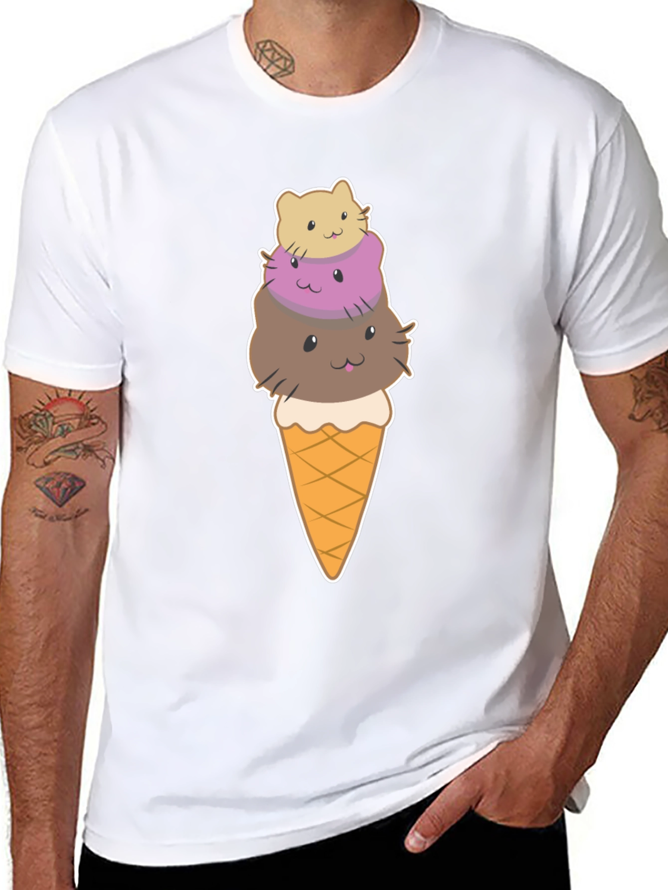 Cute Cat Ice Cream T-Shirt - Novelty Graphic Tee