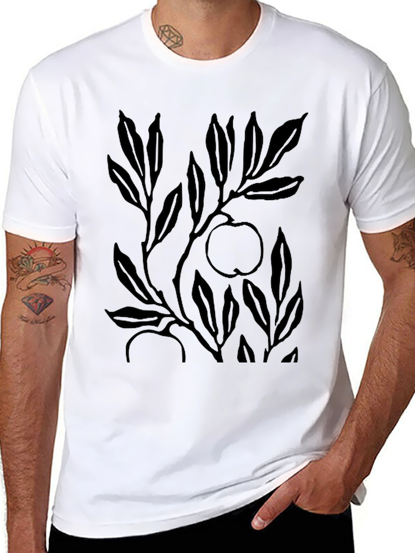 Stylish Black Apple Tree Graphic Tee for Men