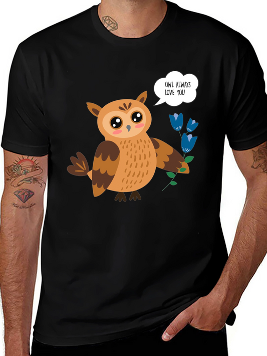 Cute Owl Always Love You Graphic Black T-Shirt