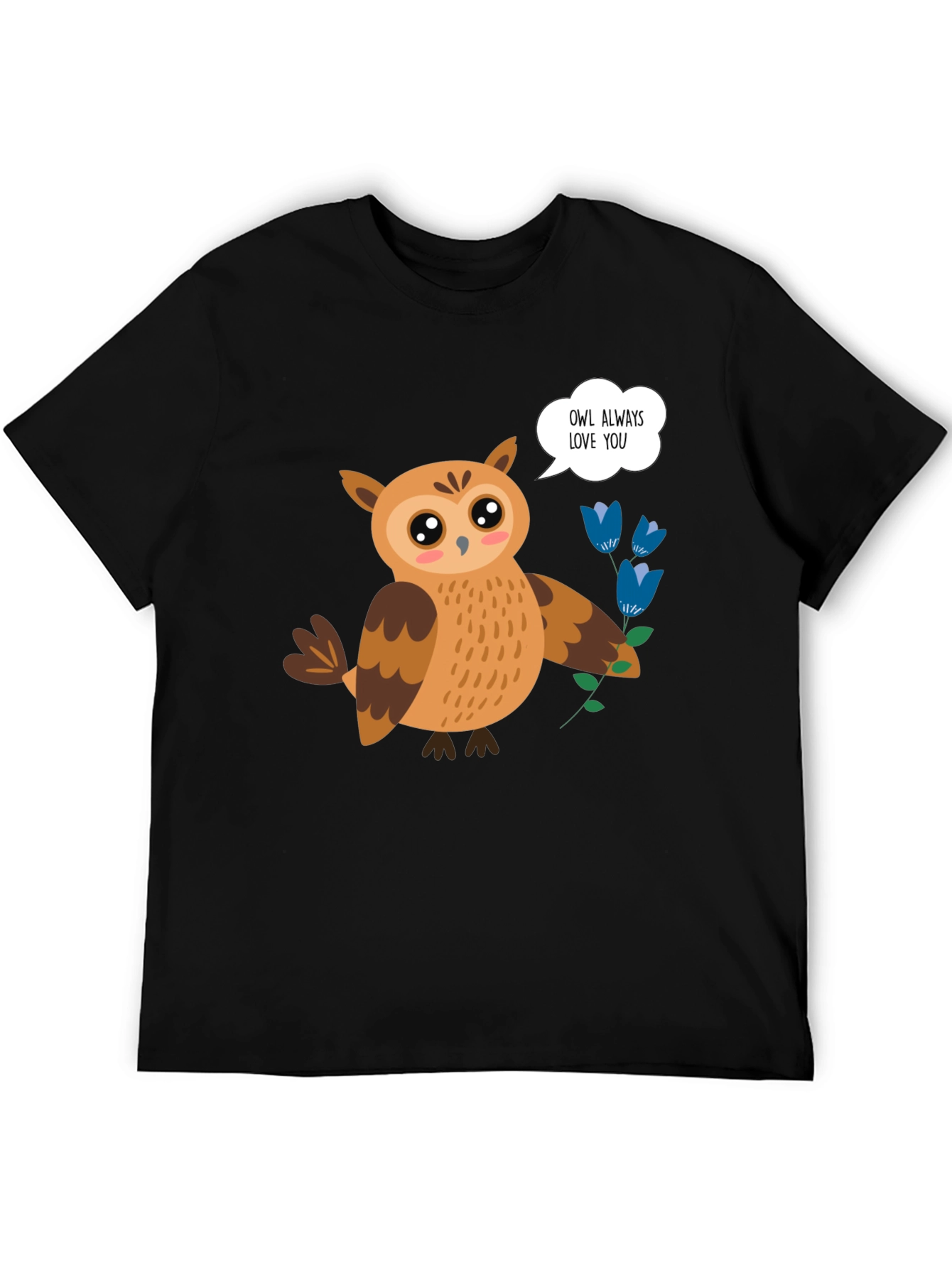Cute Owl Always Love You Graphic Black T-Shirt