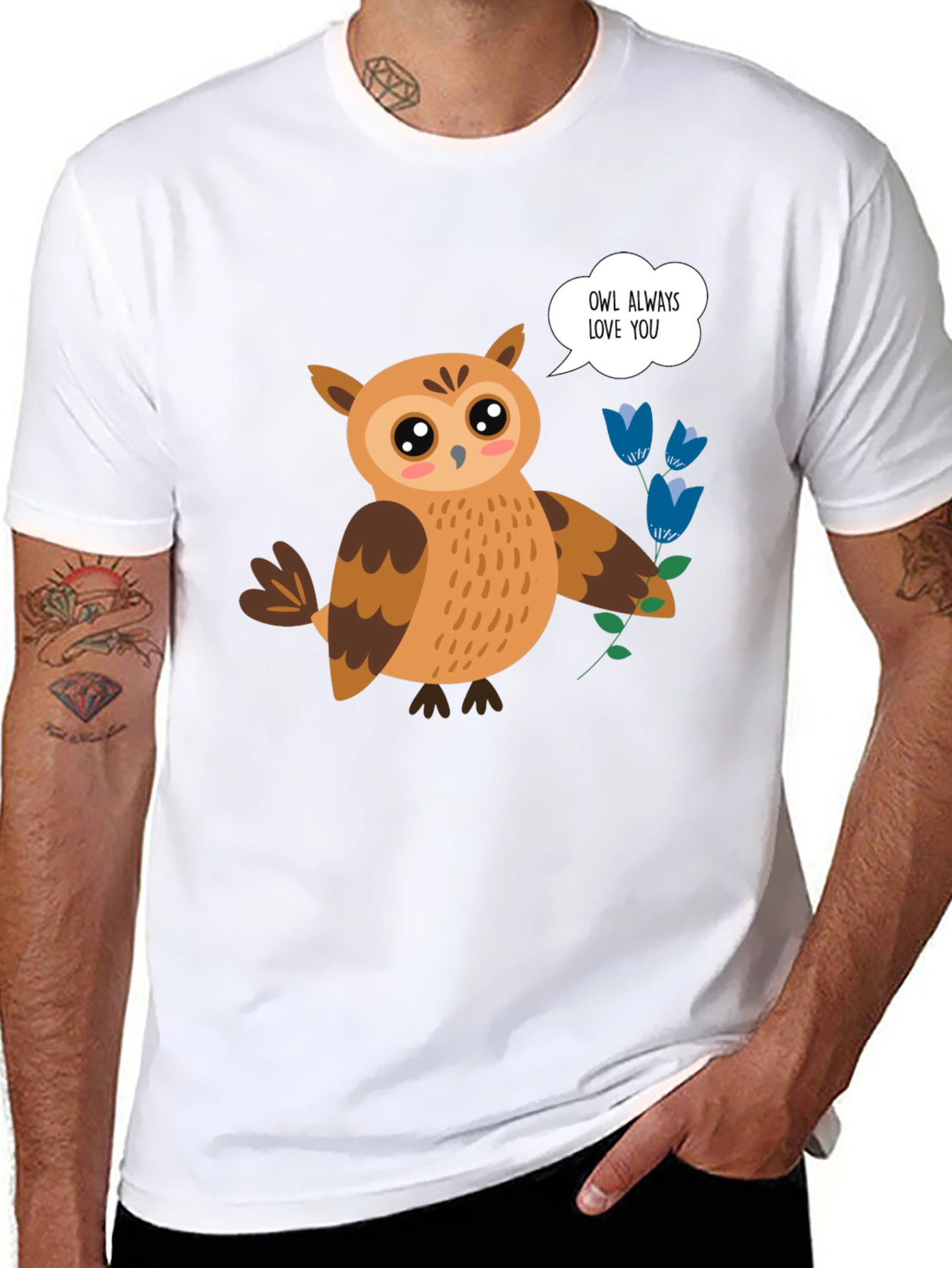 Cute Owl Always Love You Graphic Black T-Shirt