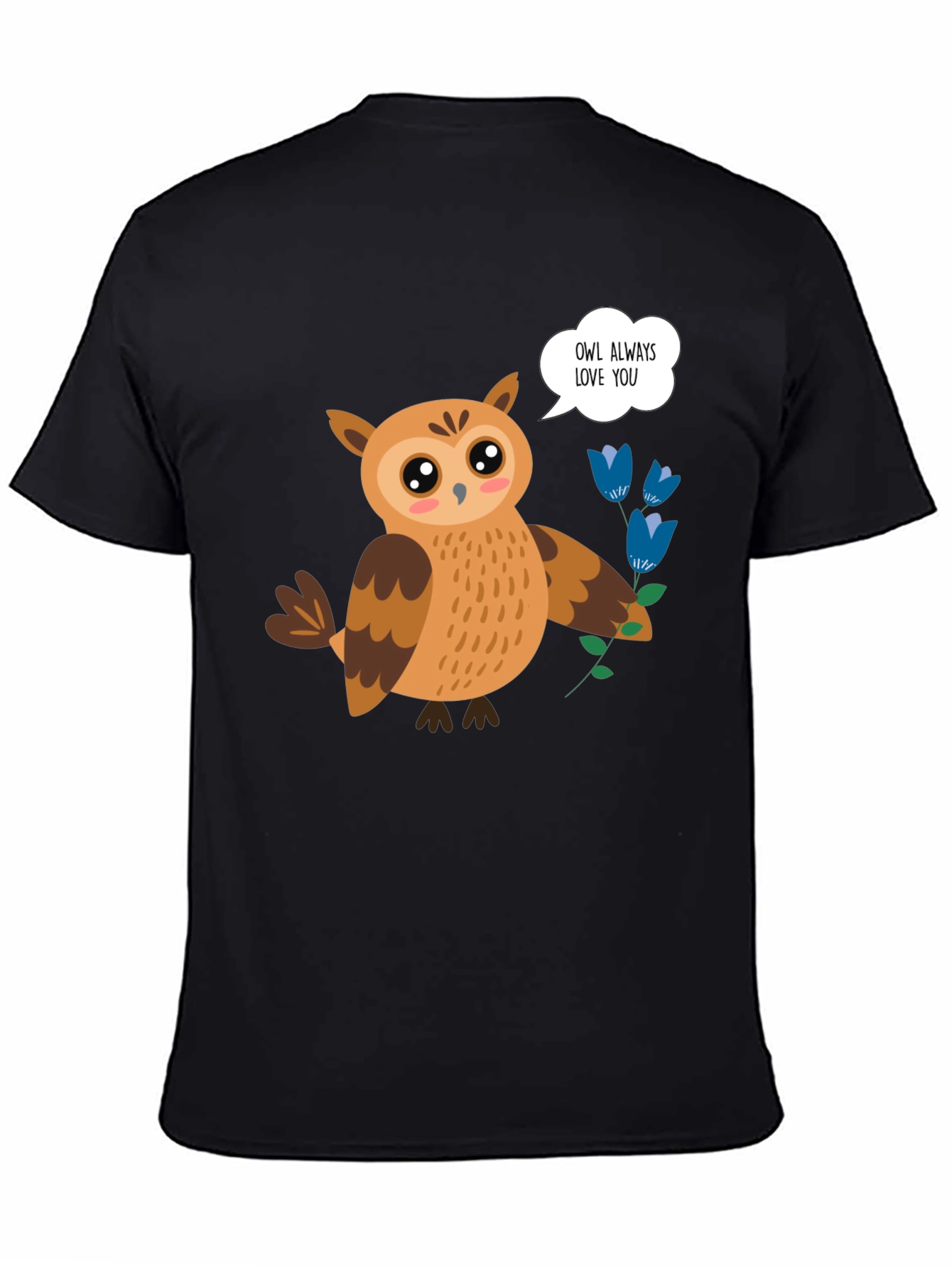 Cute Owl Always Love You Graphic Black T-Shirt