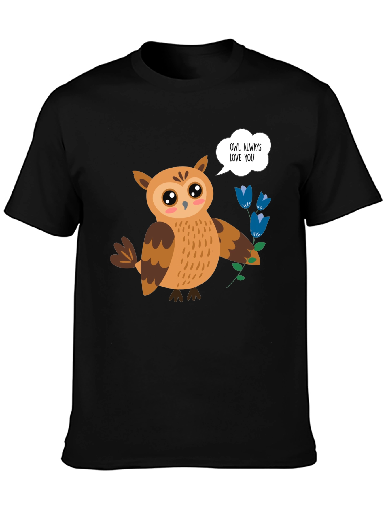 Cute Owl Always Love You Graphic Black T-Shirt