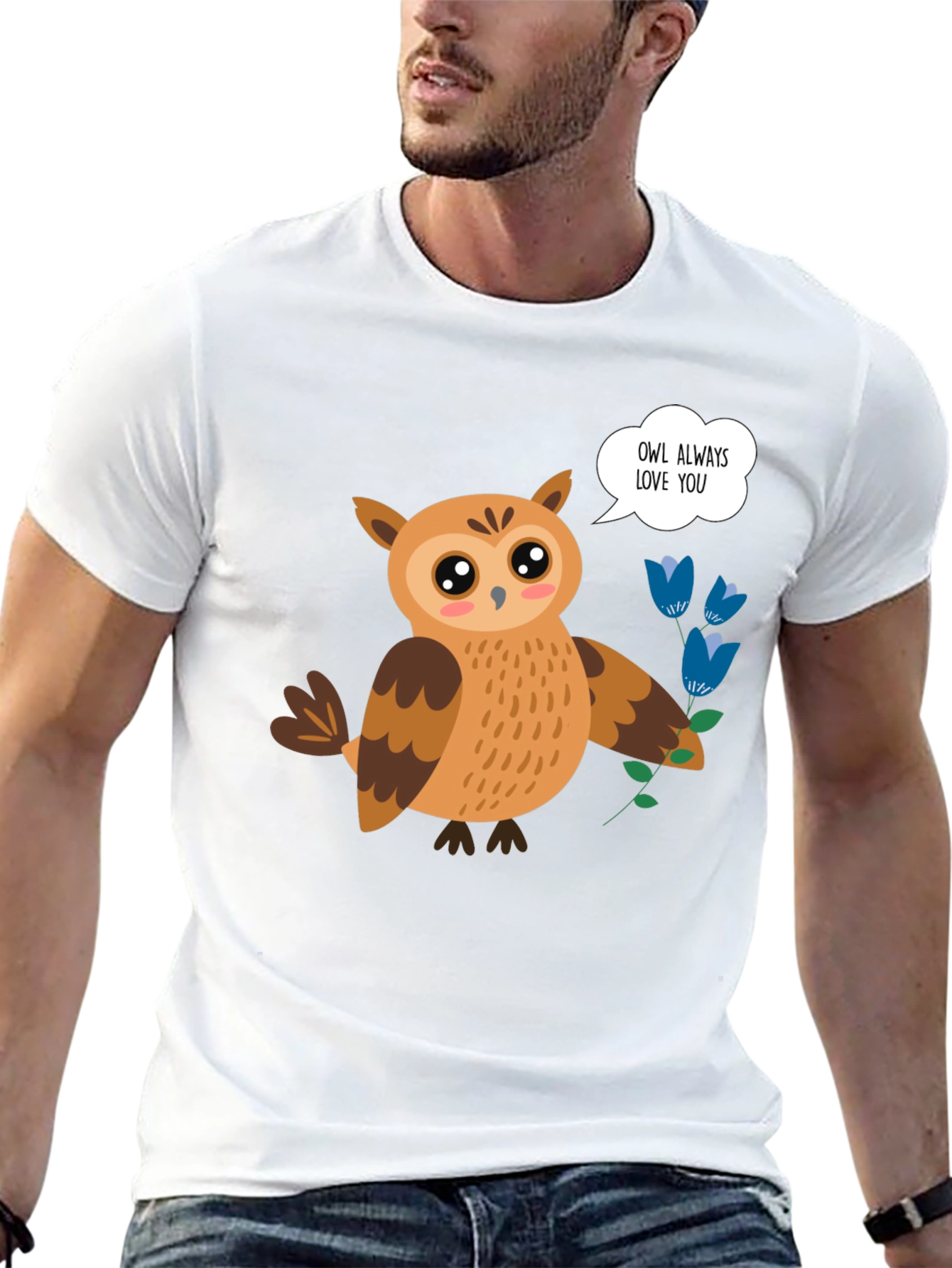Cute Owl Always Love You Graphic Black T-Shirt