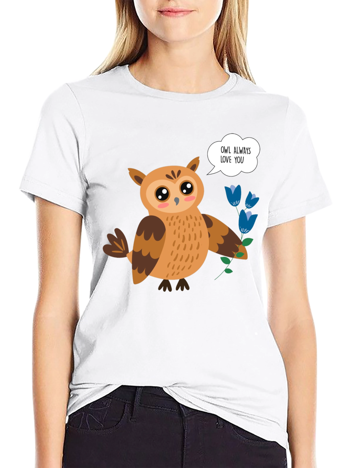 Cute Owl Always Love You Graphic Black T-Shirt