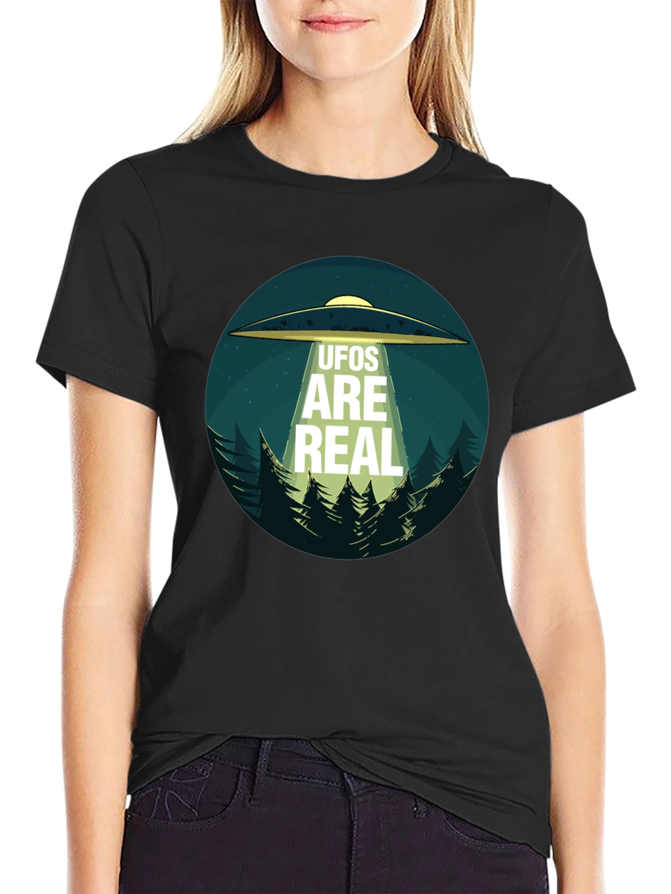 UFOs Are Real Black Cotton Tee