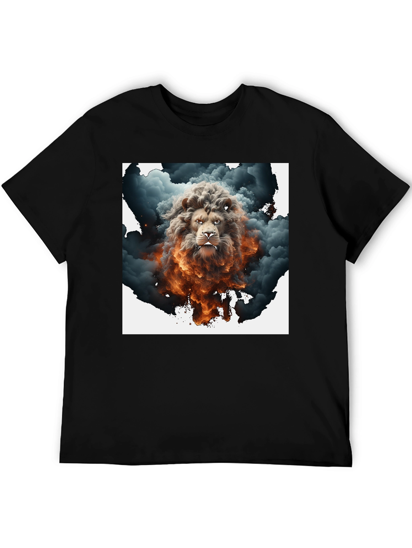 Lion Smoke Graphic Tee - Black Cotton