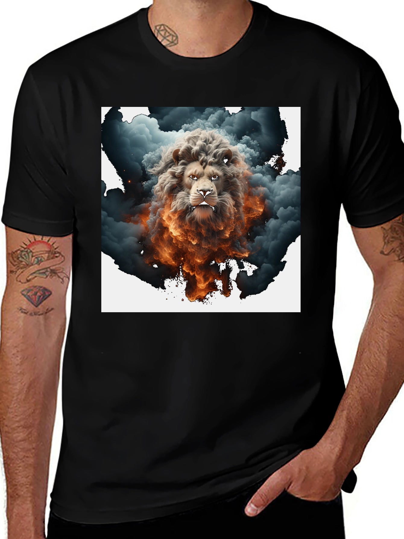 Lion Smoke Graphic Tee - Black Cotton
