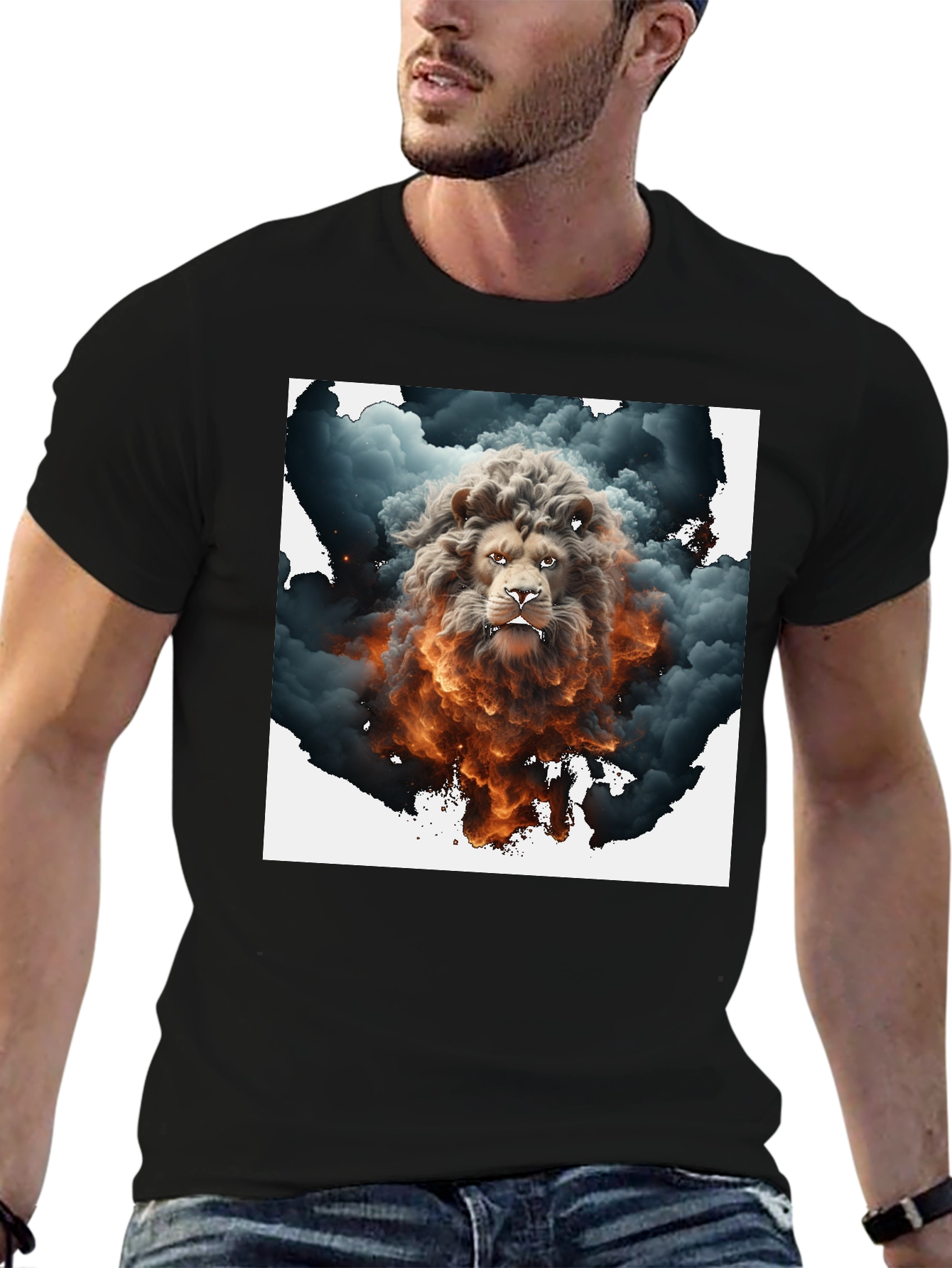 Lion Smoke Graphic Tee - Black Cotton