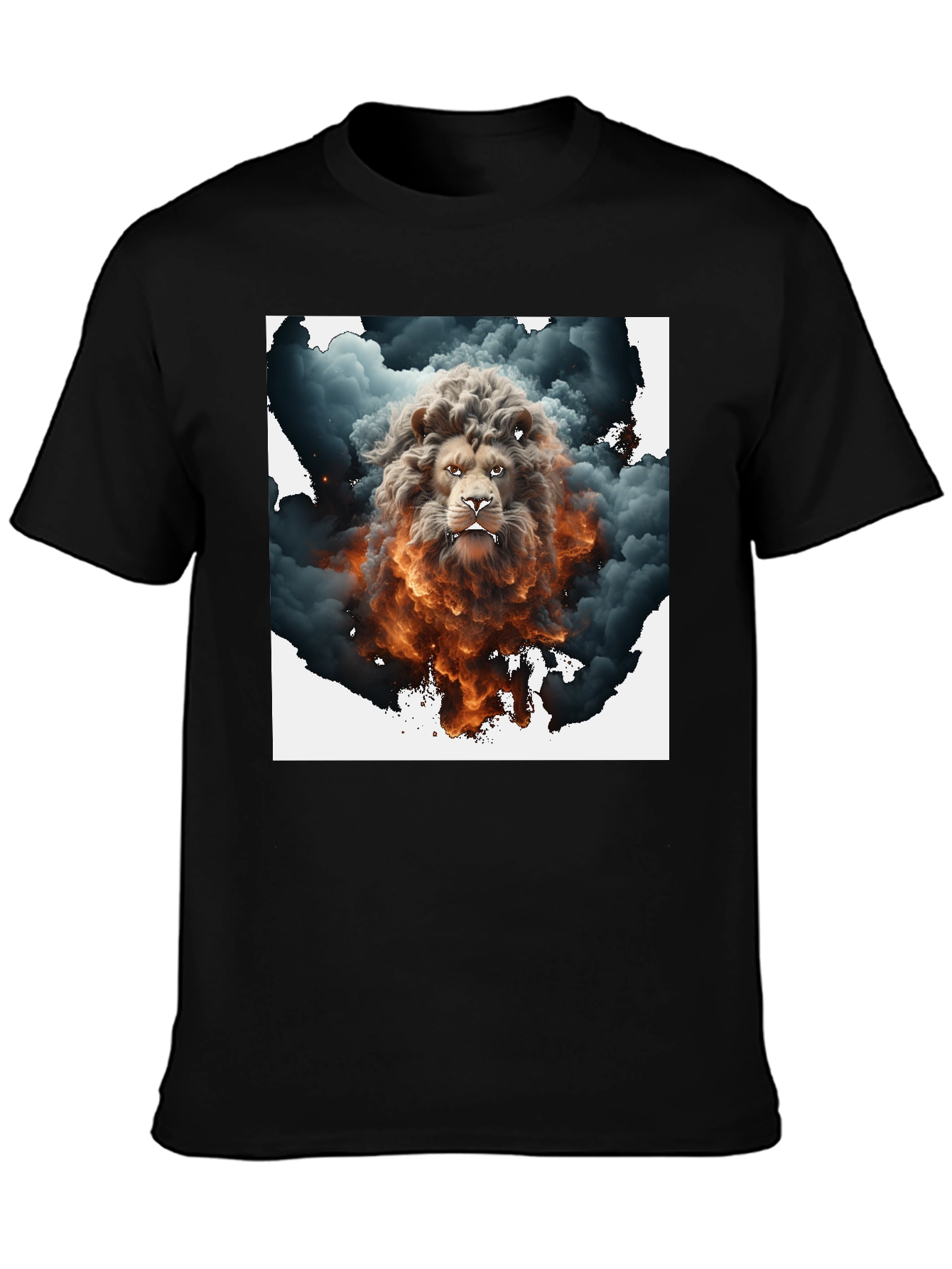 Lion Smoke Graphic Tee - Black Cotton