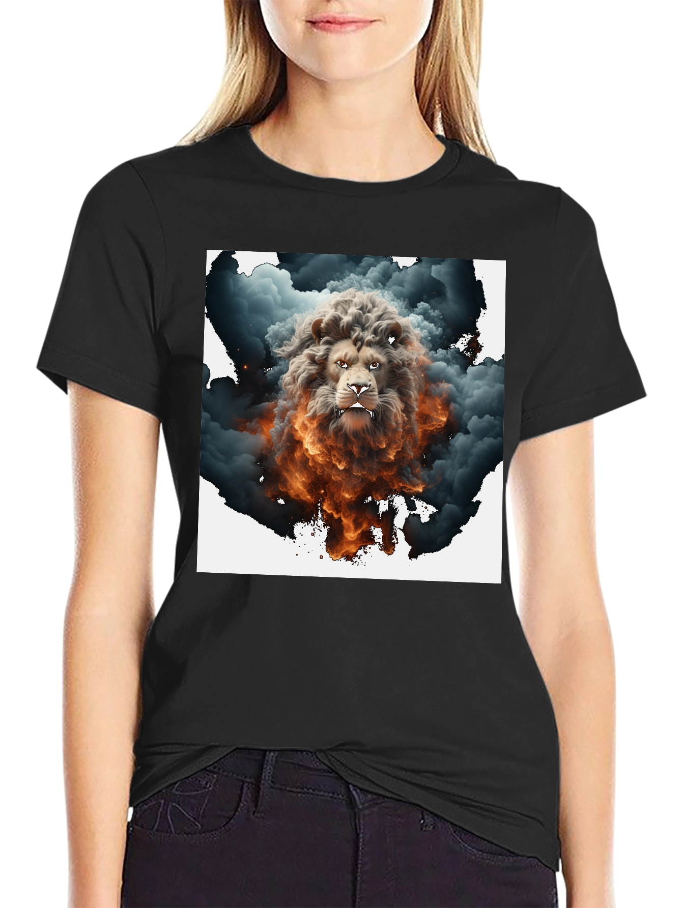 Lion Smoke Graphic Tee - Black Cotton