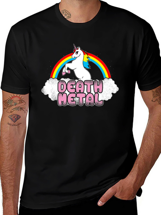 Death Metal Unicorn T-Shirt - Rainbow Cloud Design