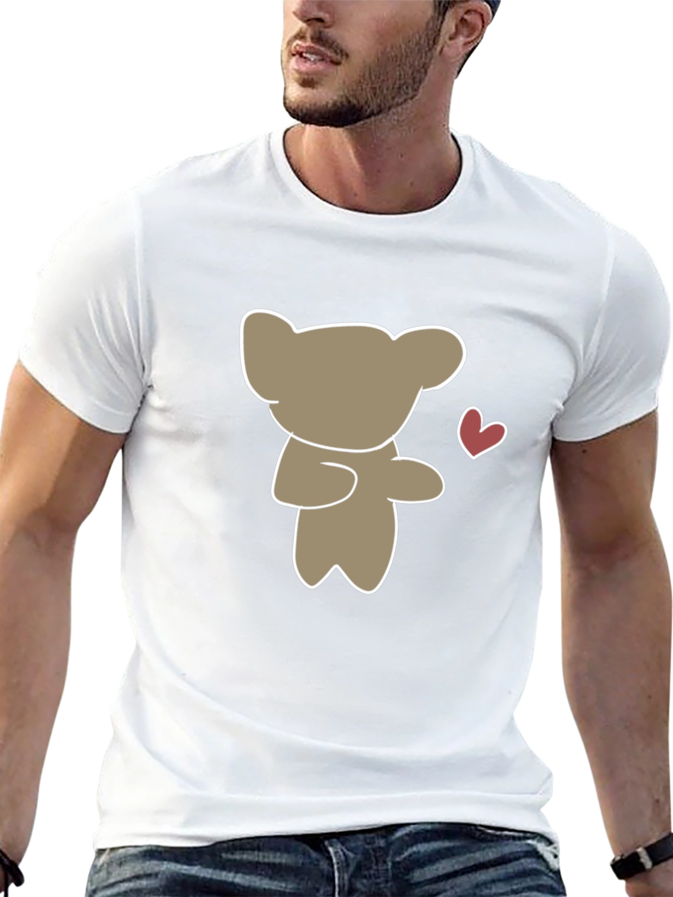 Cute Bear Heart Graphic Black T-Shirt