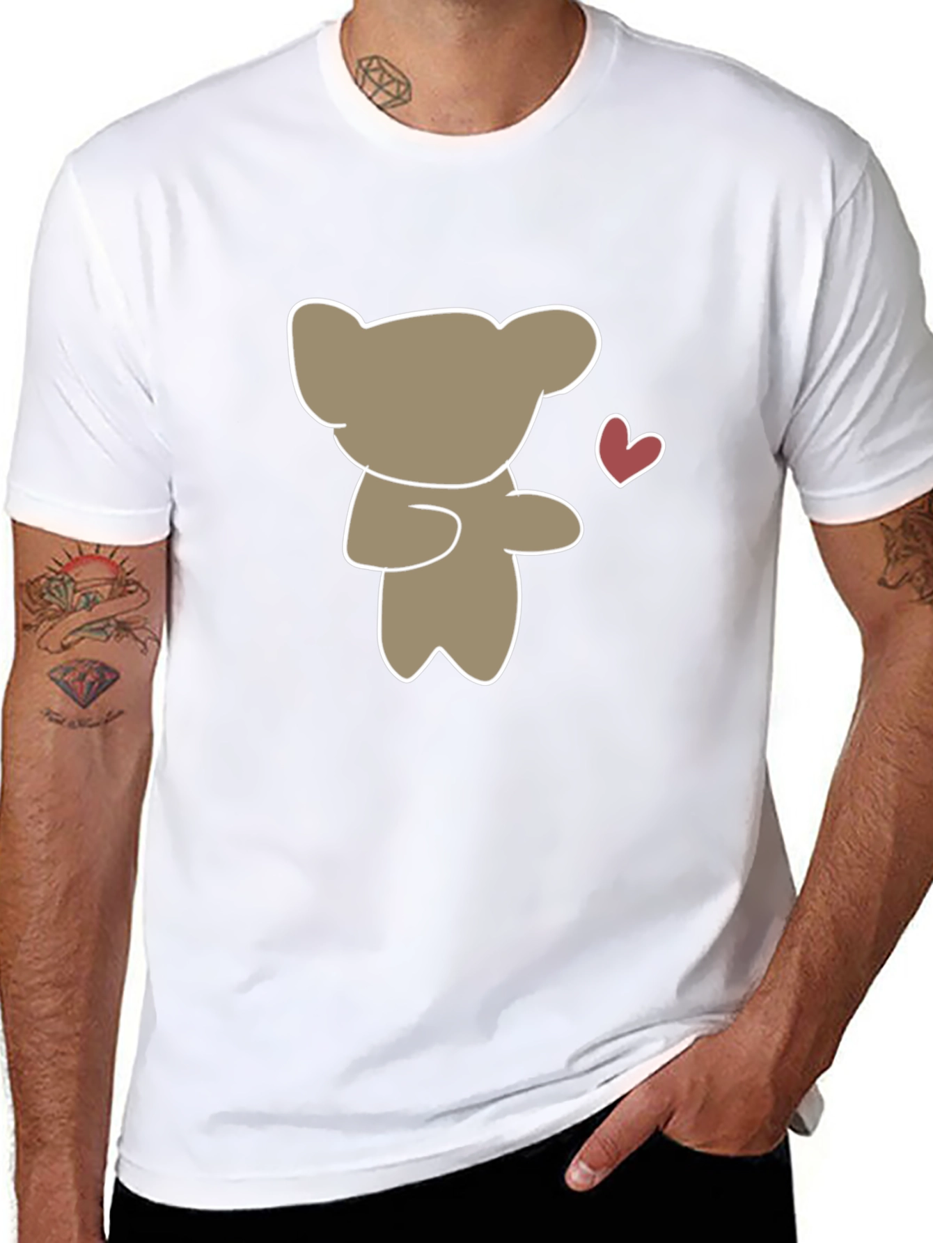 Cute Bear Heart Graphic Black T-Shirt