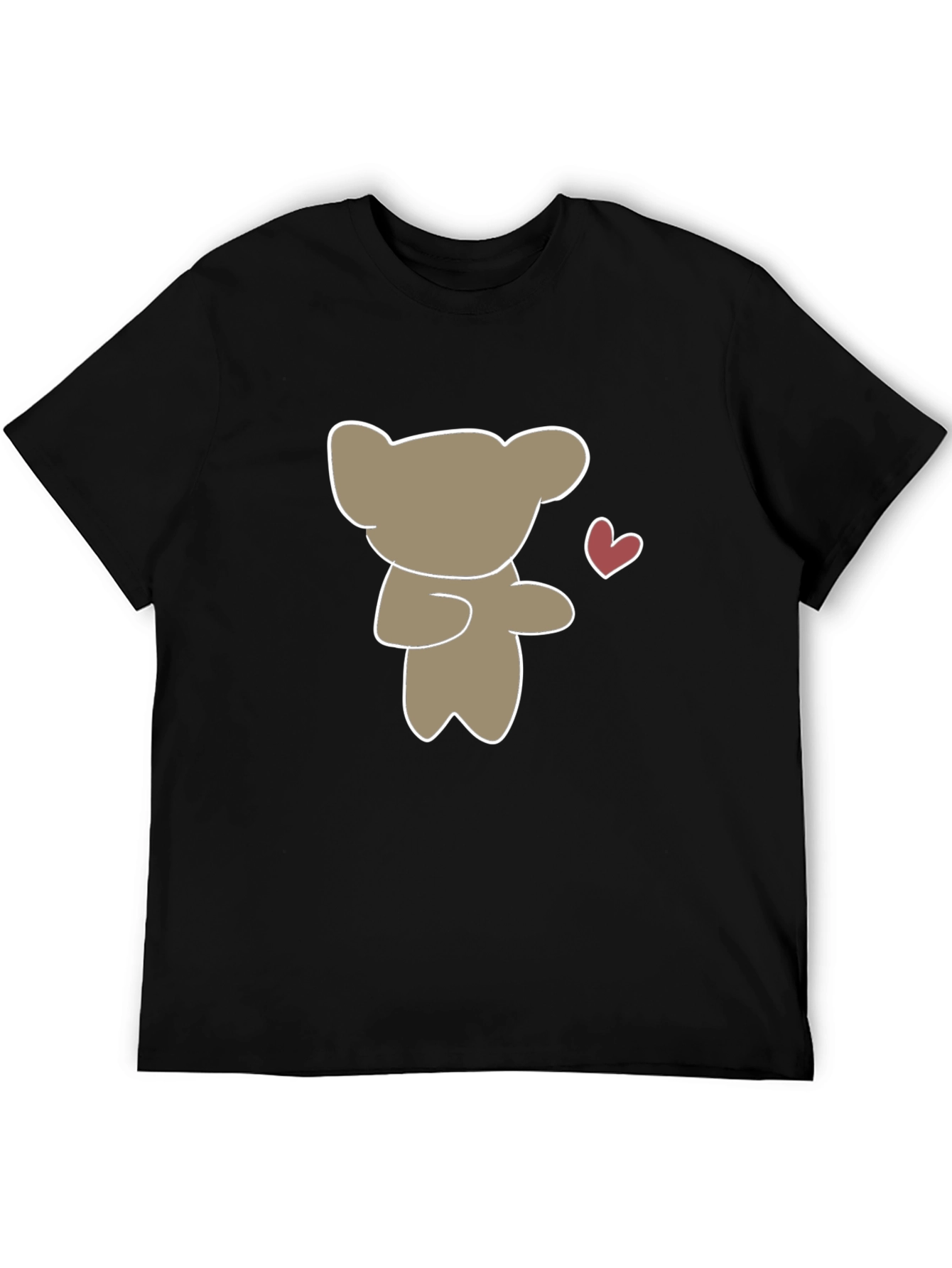 Cute Bear Heart Graphic Black T-Shirt