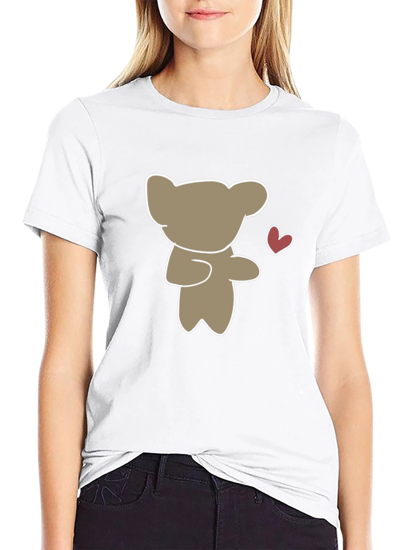 Cute Bear Heart Graphic Black T-Shirt