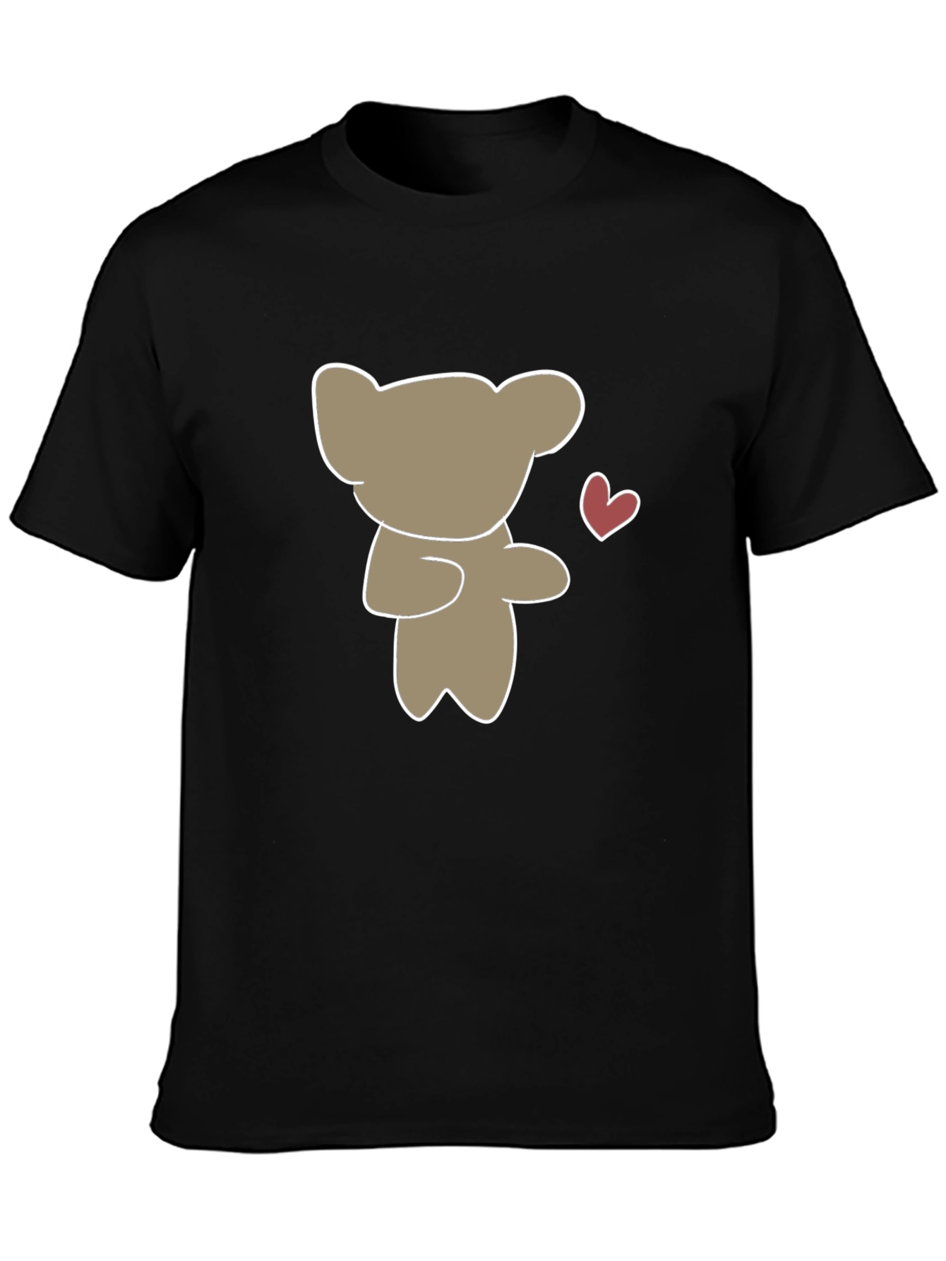 Cute Bear Heart Graphic Black T-Shirt