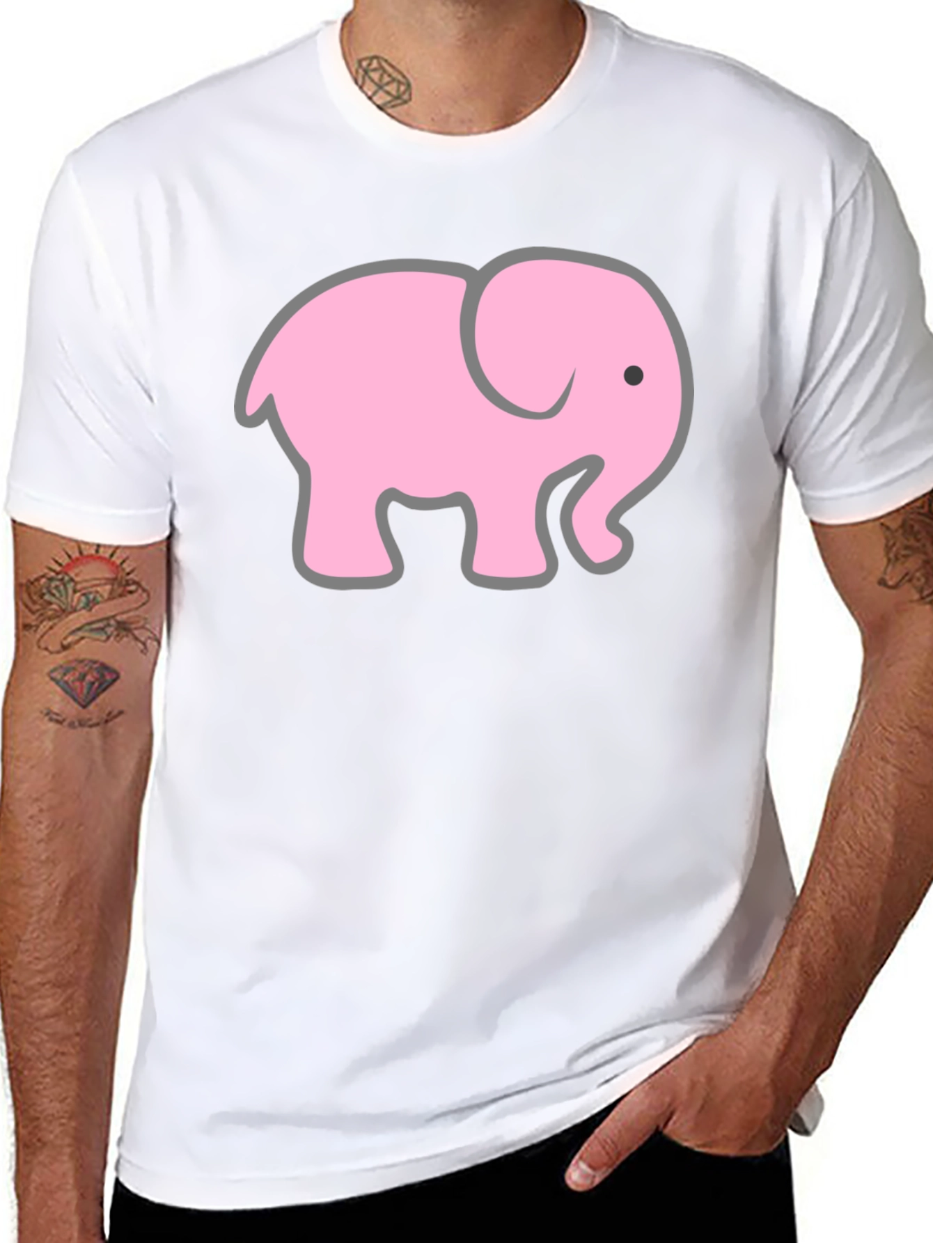 Black T-Shirt with Pink Elephant Graphic