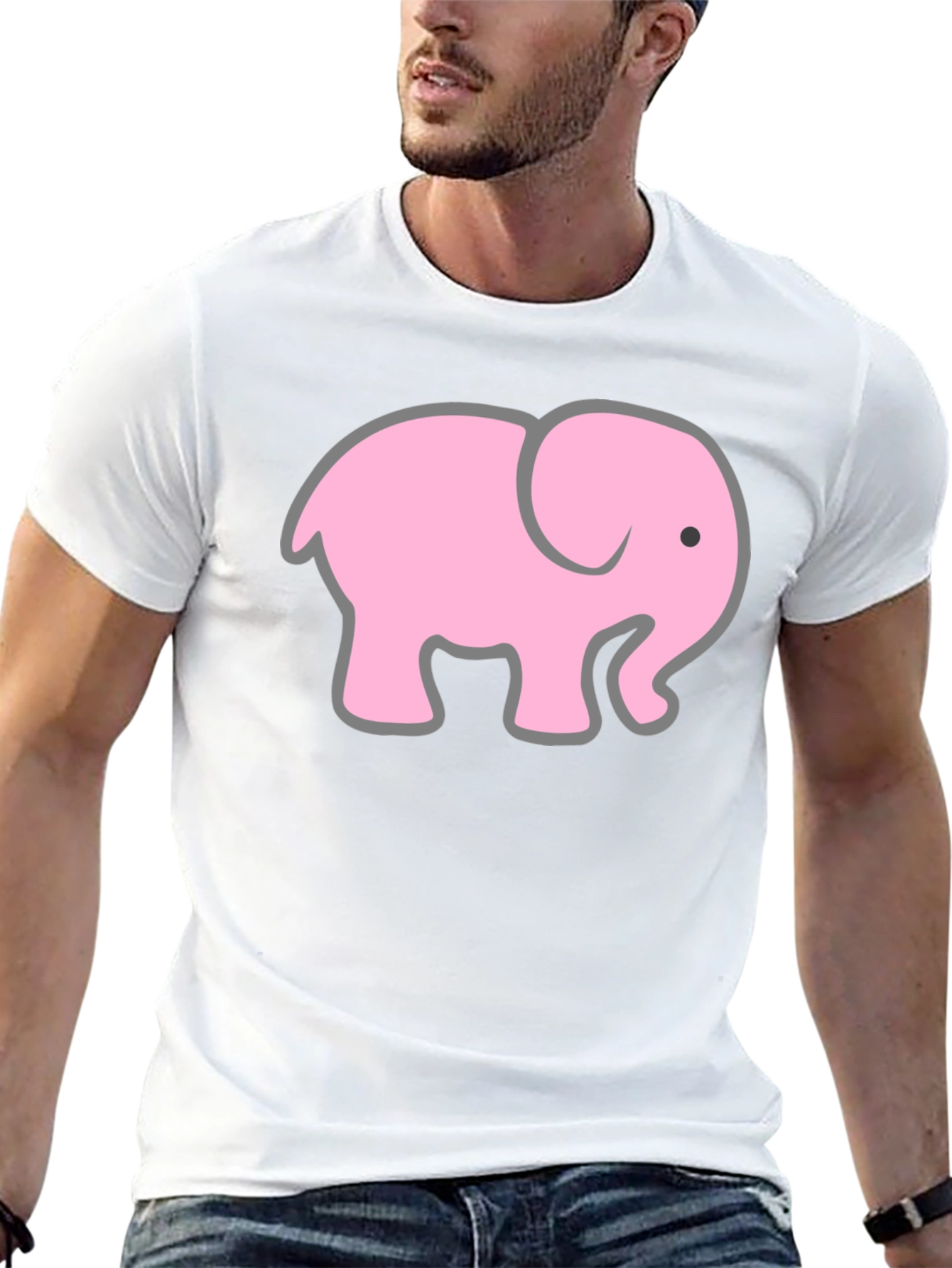 Black T-Shirt with Pink Elephant Graphic