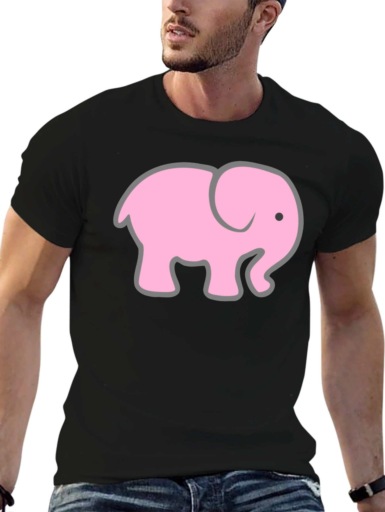 Black T-Shirt with Pink Elephant Graphic